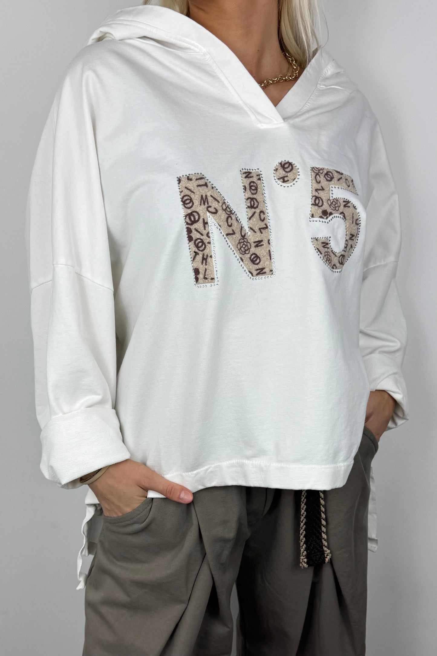 Hoodie mit Print-Detail und Bindeband-Weiß