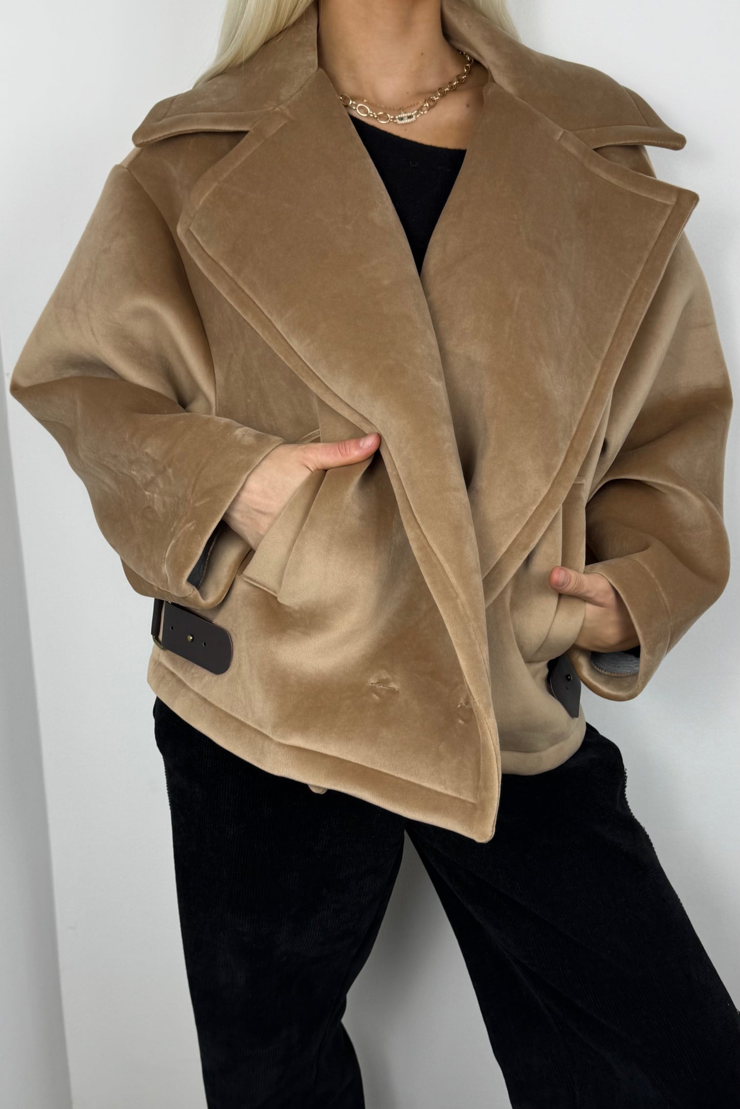 Elegante Kurzjacke mit Gürtel-Detail-Cammel