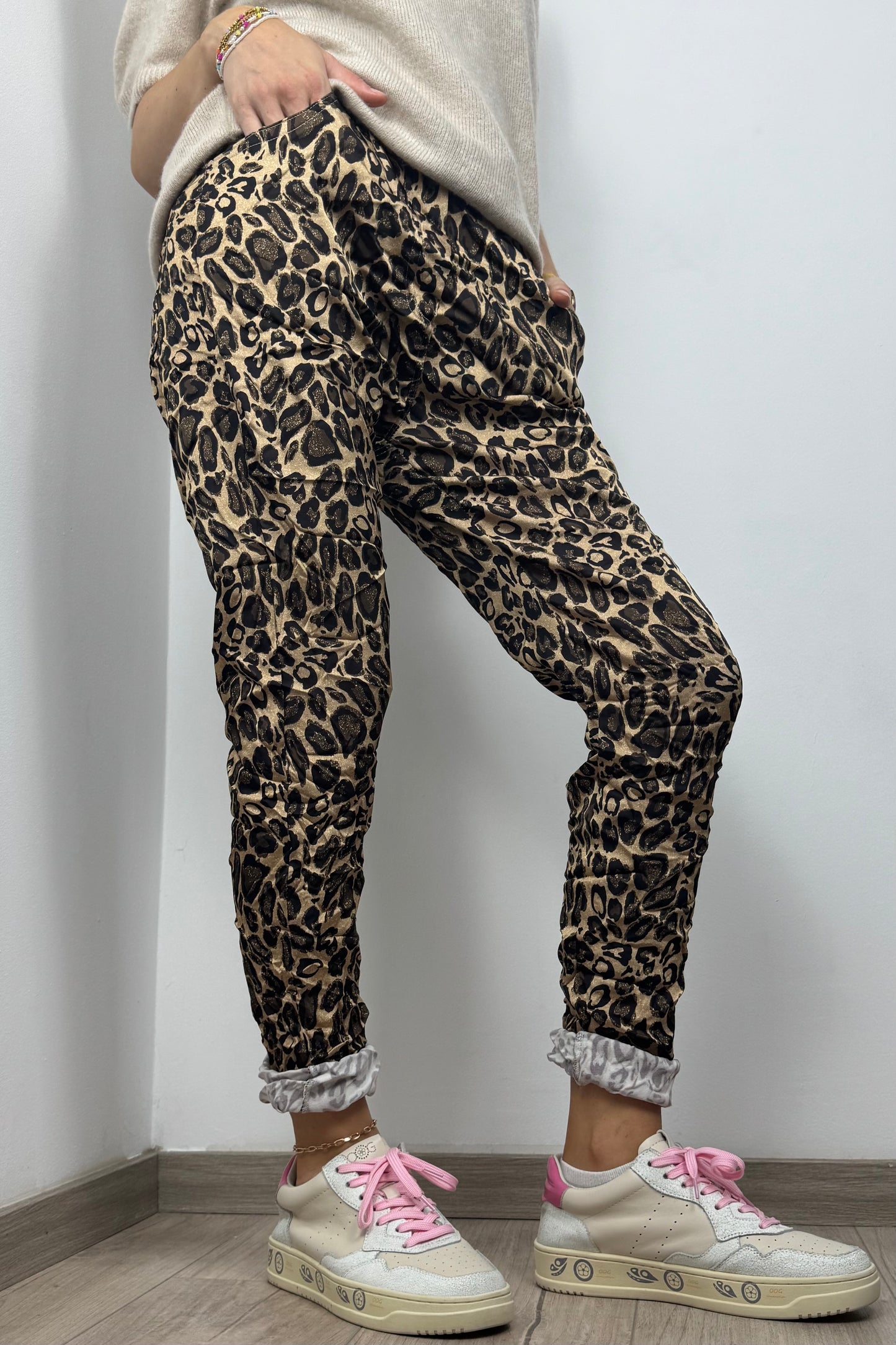 Damen Hose im Animal-Print mit elastischem Bund -Leo