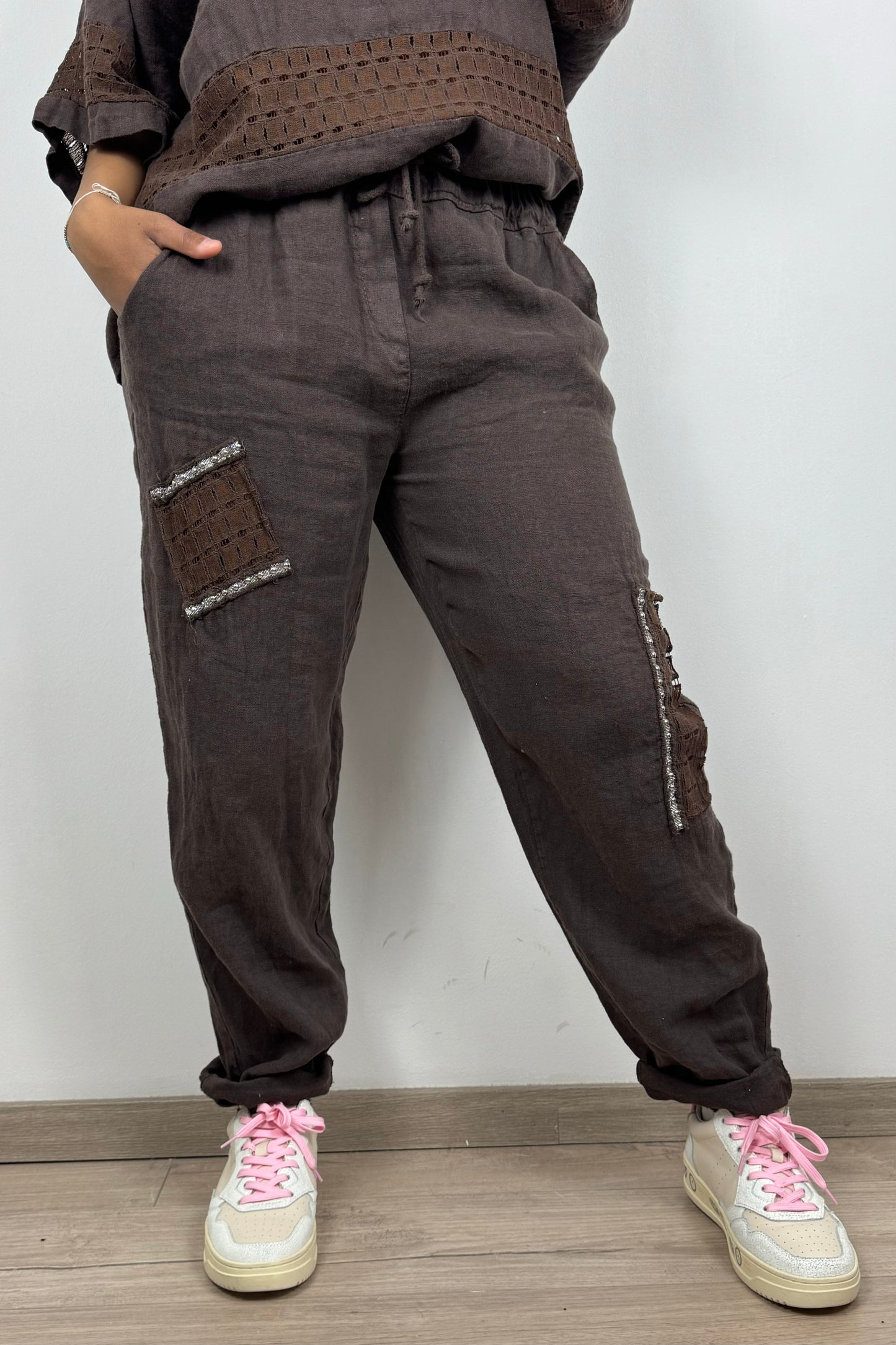 Leinenhose mit Ziertaschen – Einheitsgröße – 100% Leinen