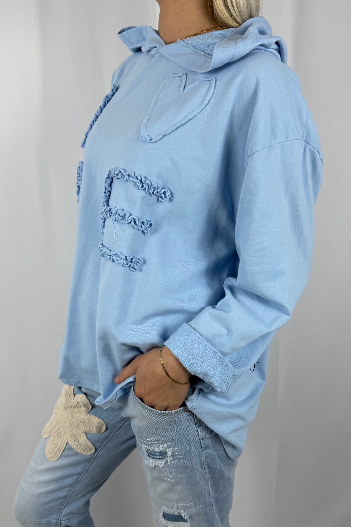 Damen Hoodie „I Love Me“ mit Schriftzug-Hellblau