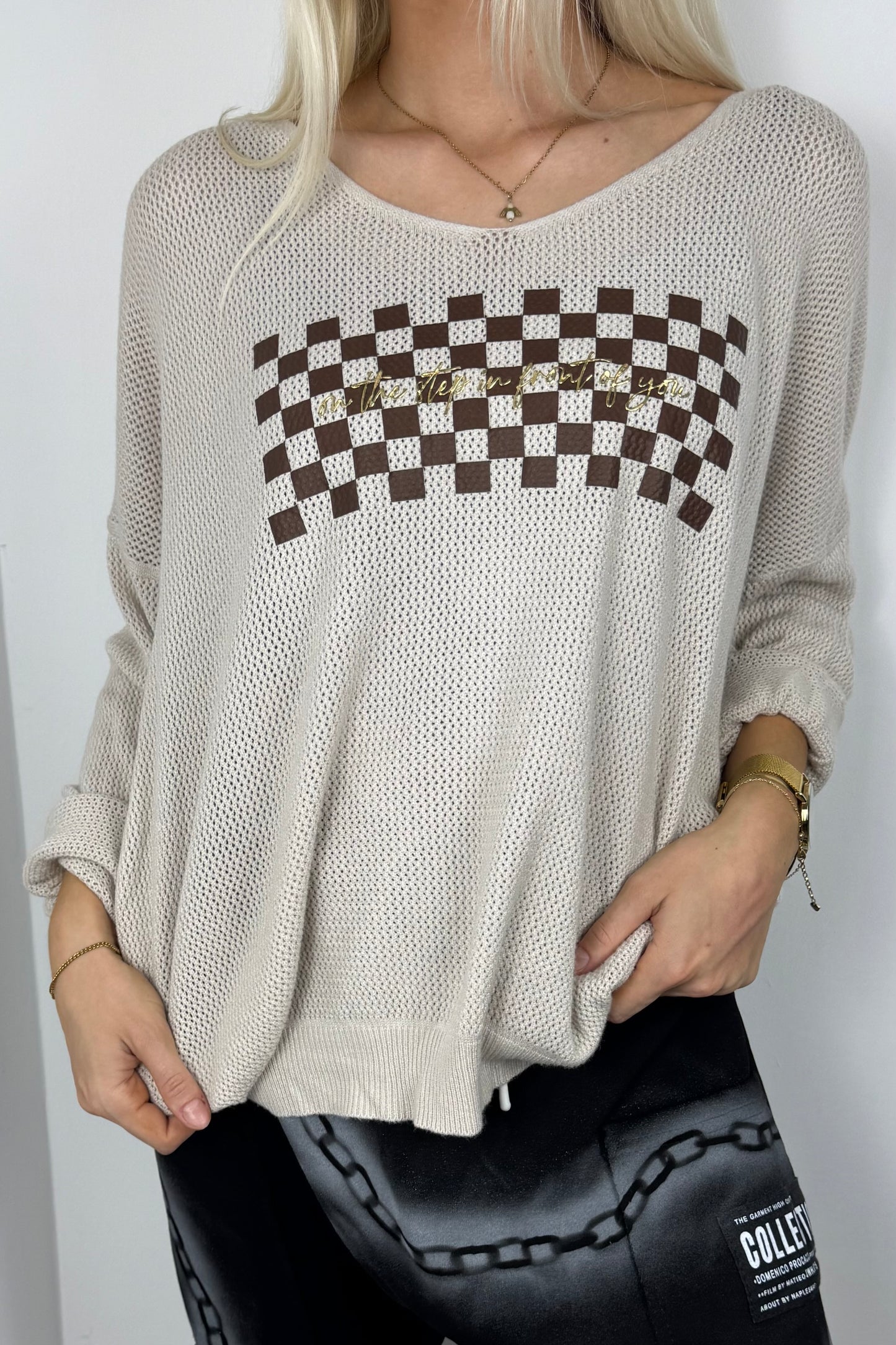 Shirt mit Karomuster-Print –Beige