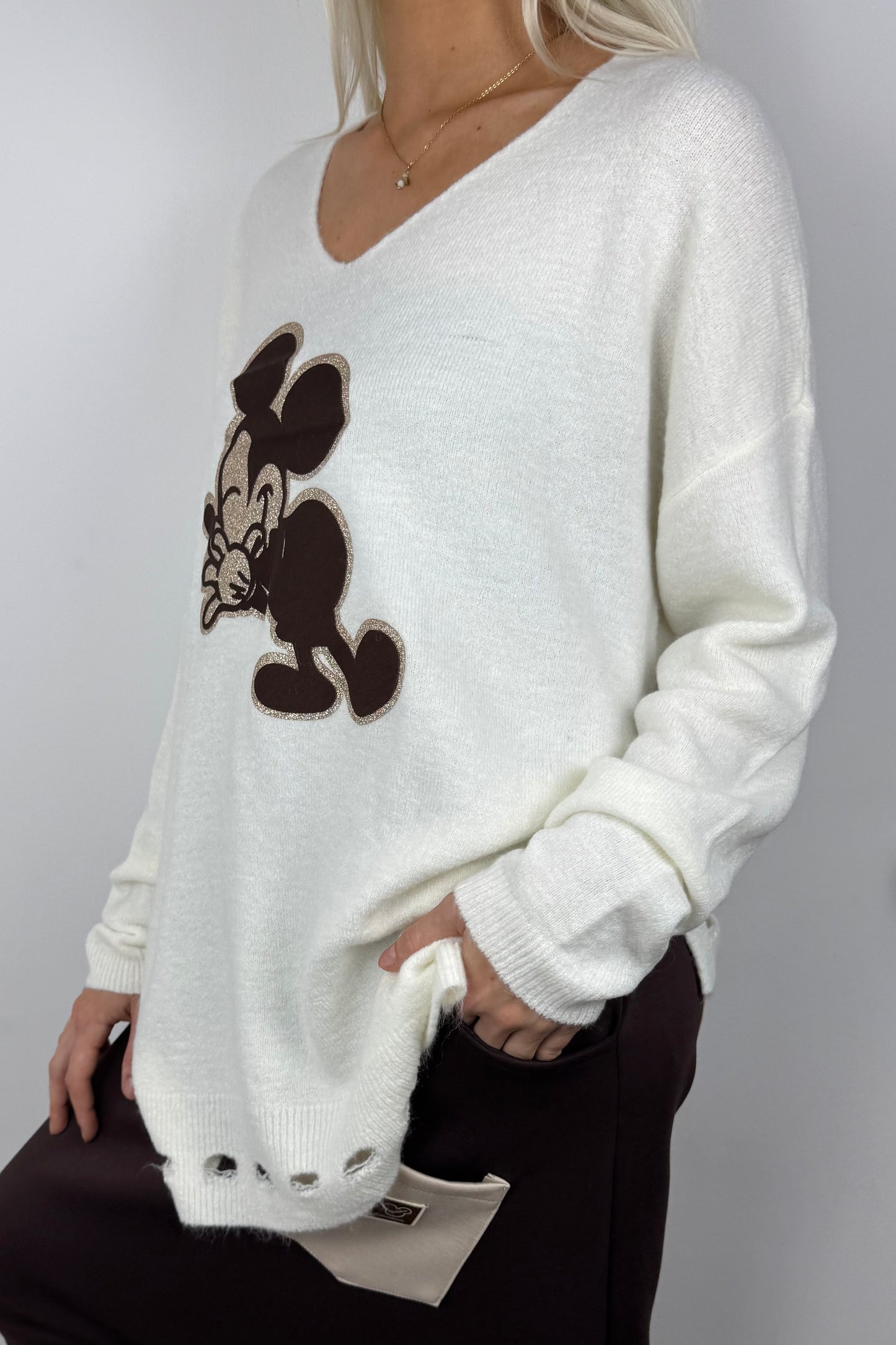 Oversize Pullover mit Print-Detail –Weiß