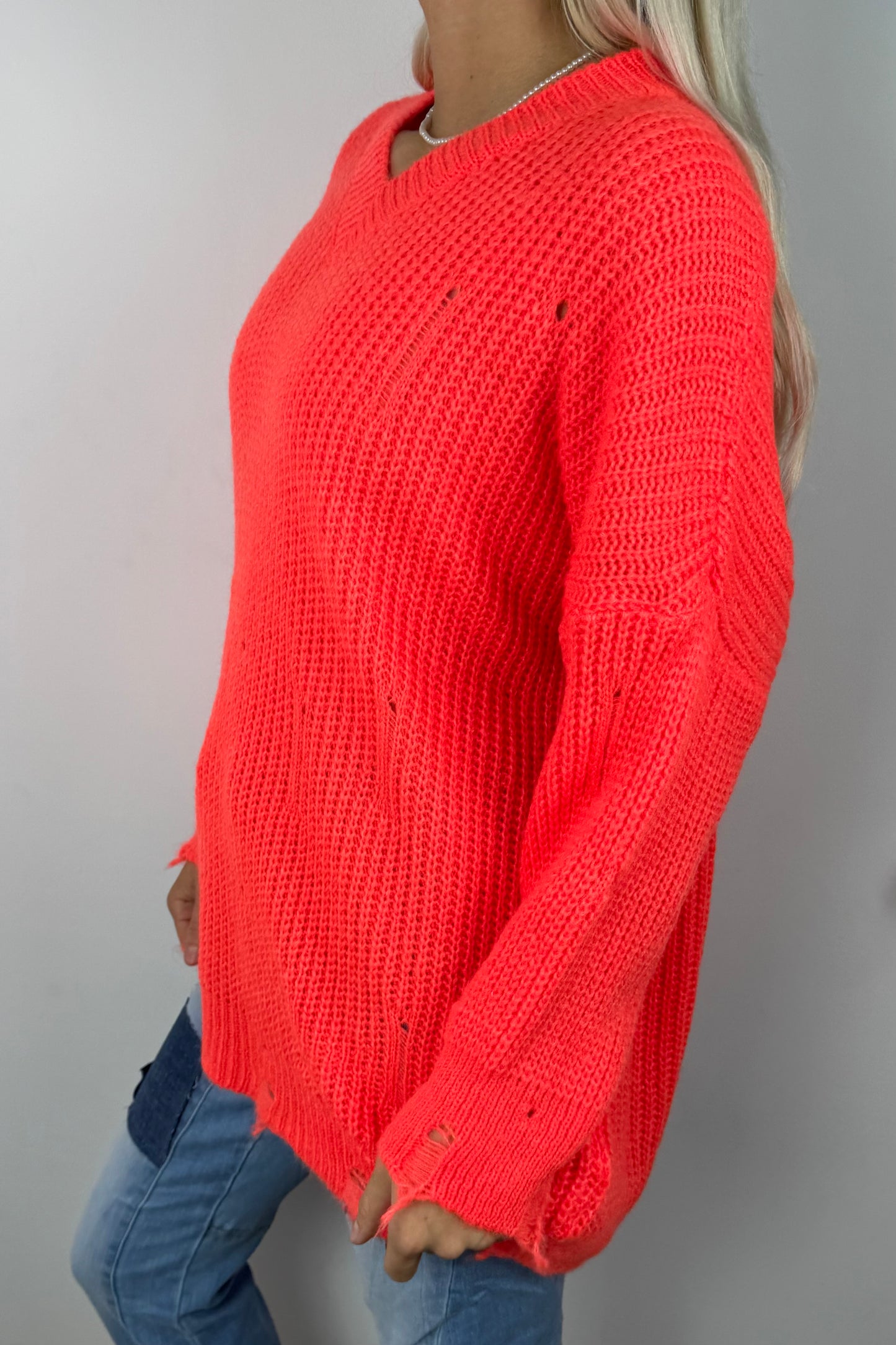 Oversize Strickpullover mit V-Ausschnitt – Orange