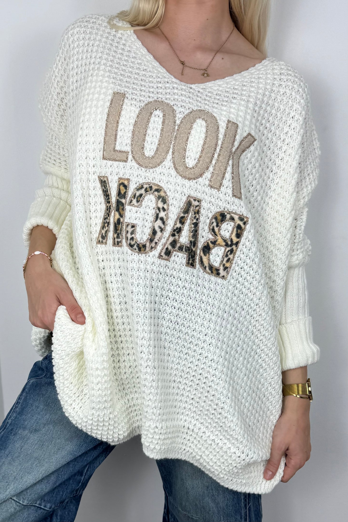 Oversize Pullover mit Statement-Print-Weiß