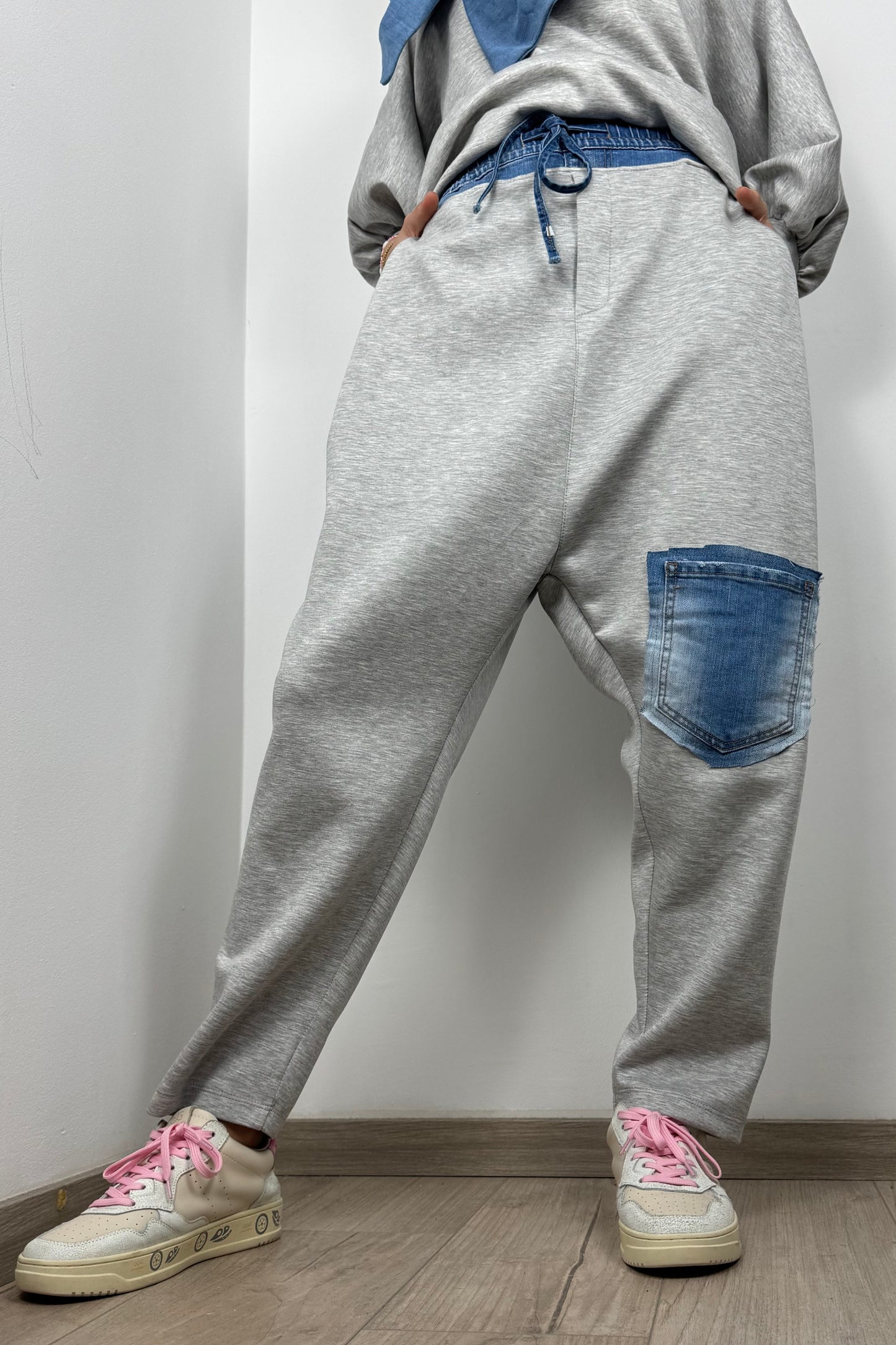 Stylische Hose mit Denim-Details und Komfort-Bund-Grau