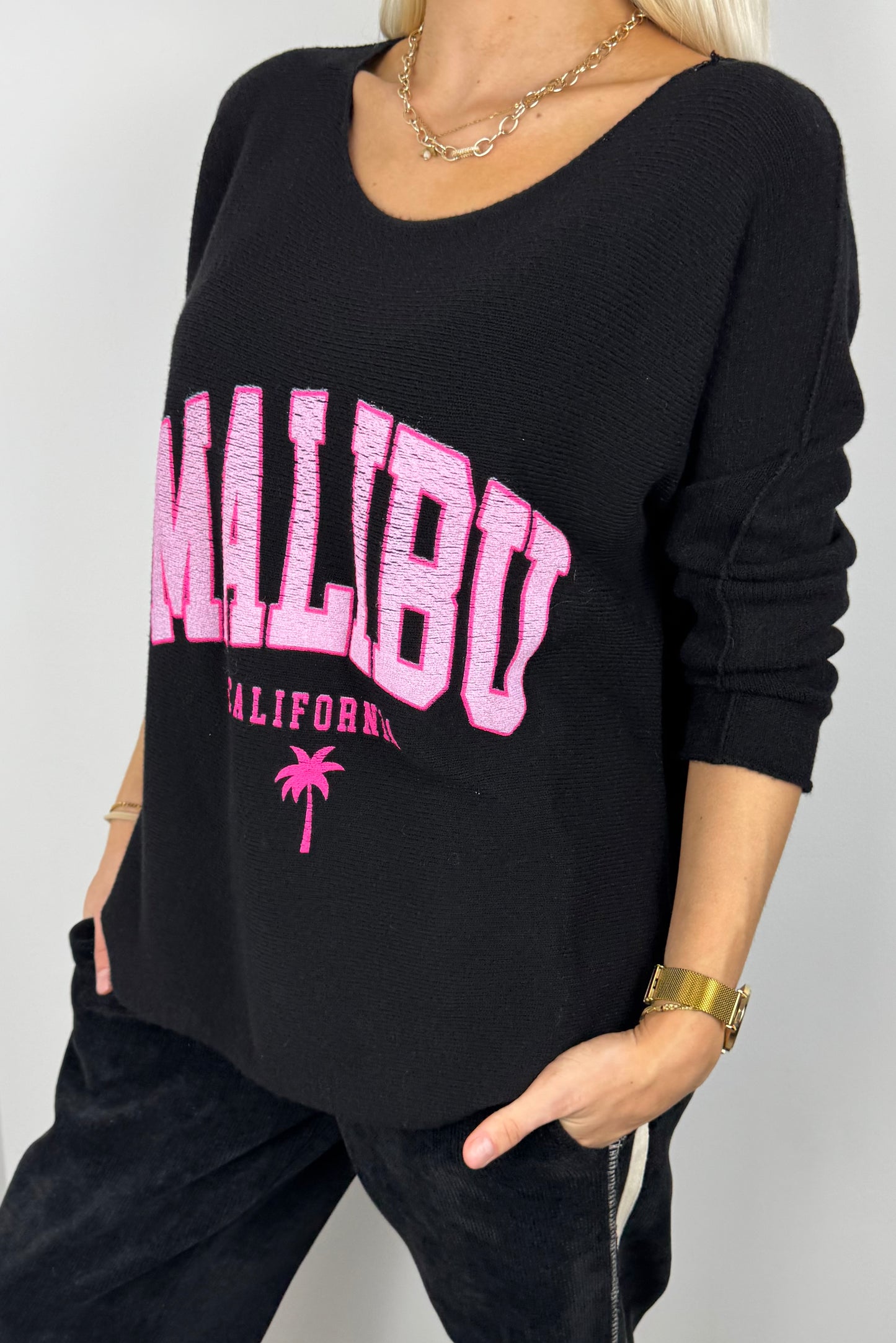 Damen Shirt mit Malibu-Print und lockerem Schnitt-Schwarz