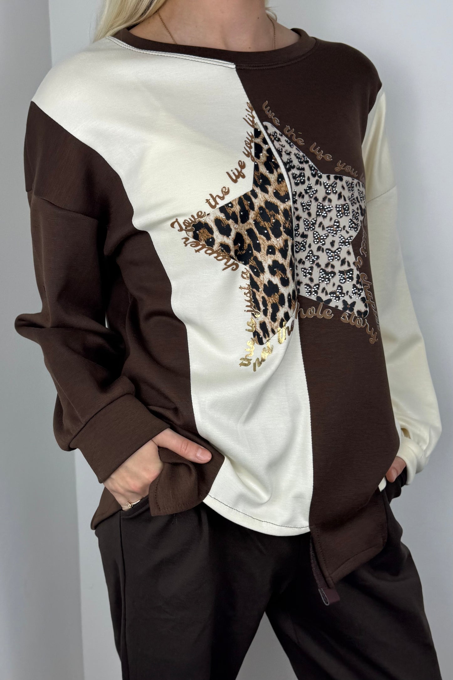 Langarmshirt mit Stern-Applikation-Choco