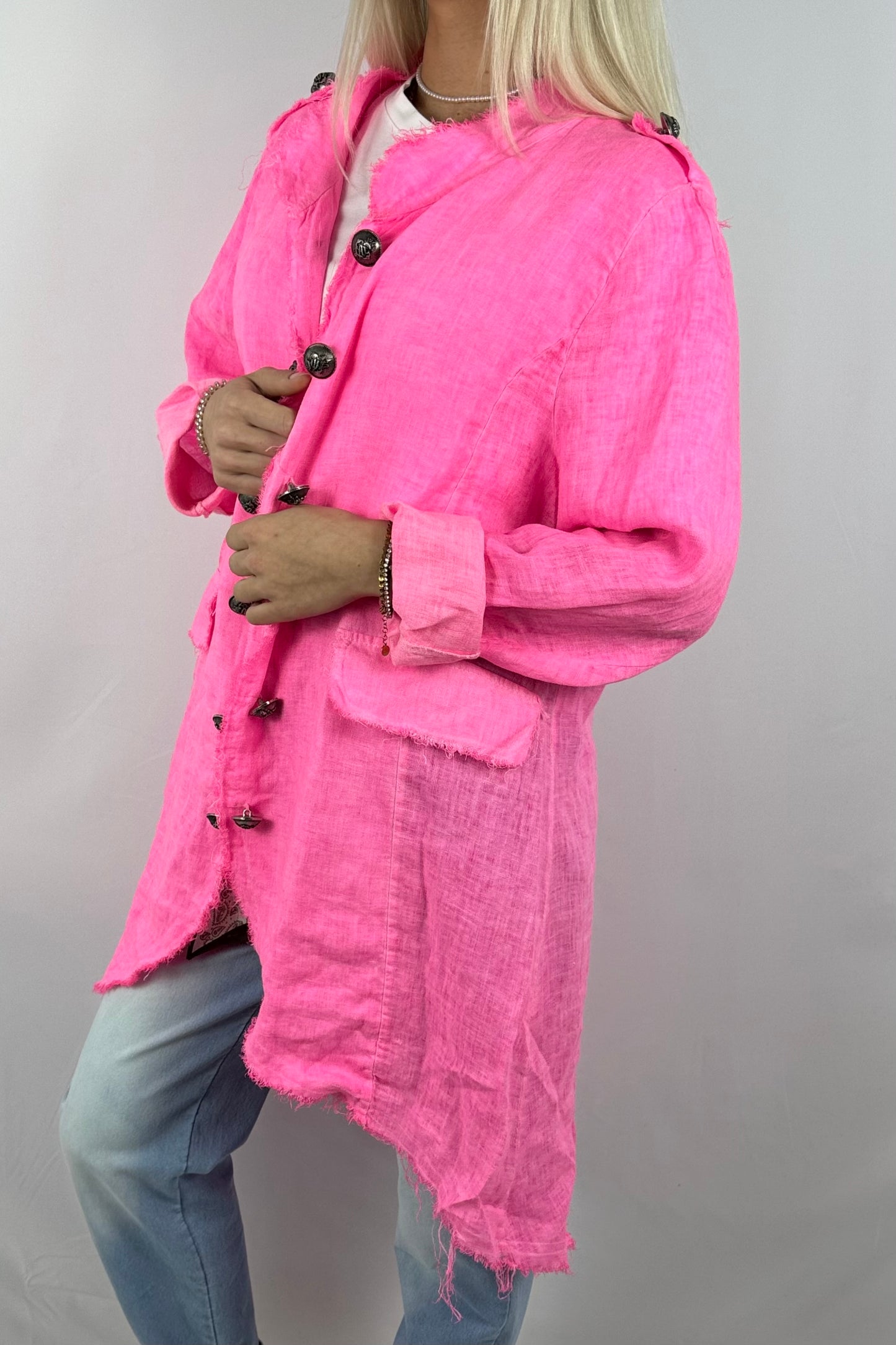 Leinenmantel „Casual Chic“ – leicht & stylisch-Neon Pink