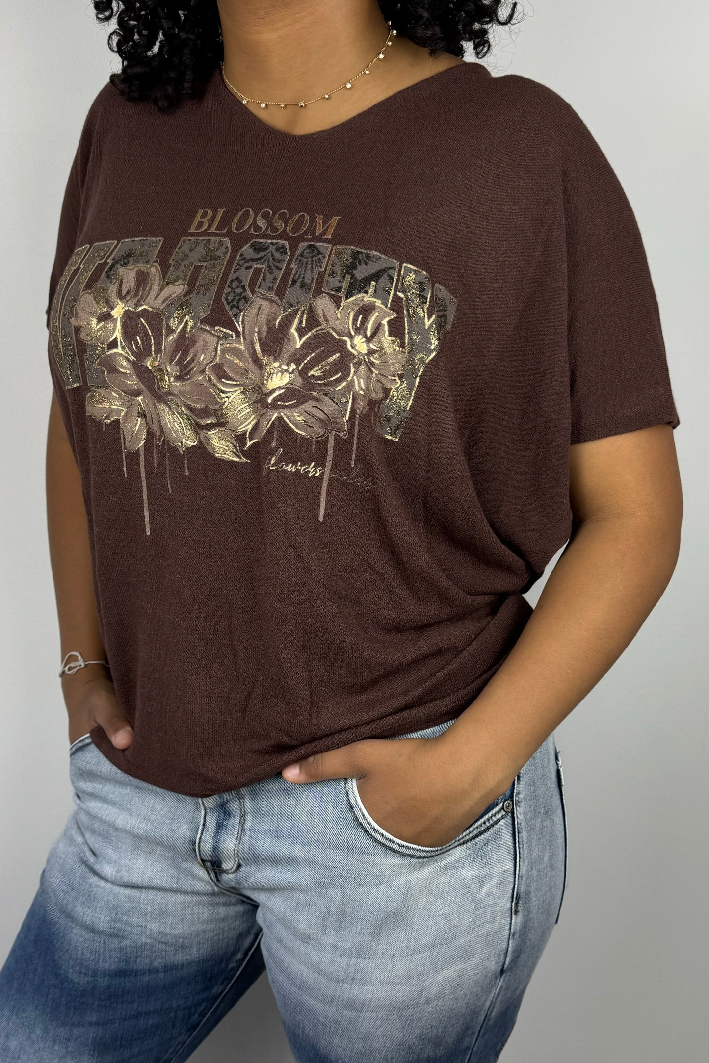 Oversized Shirt mit „Blossom Harmony“-Print und Blumenmotiv-Choco