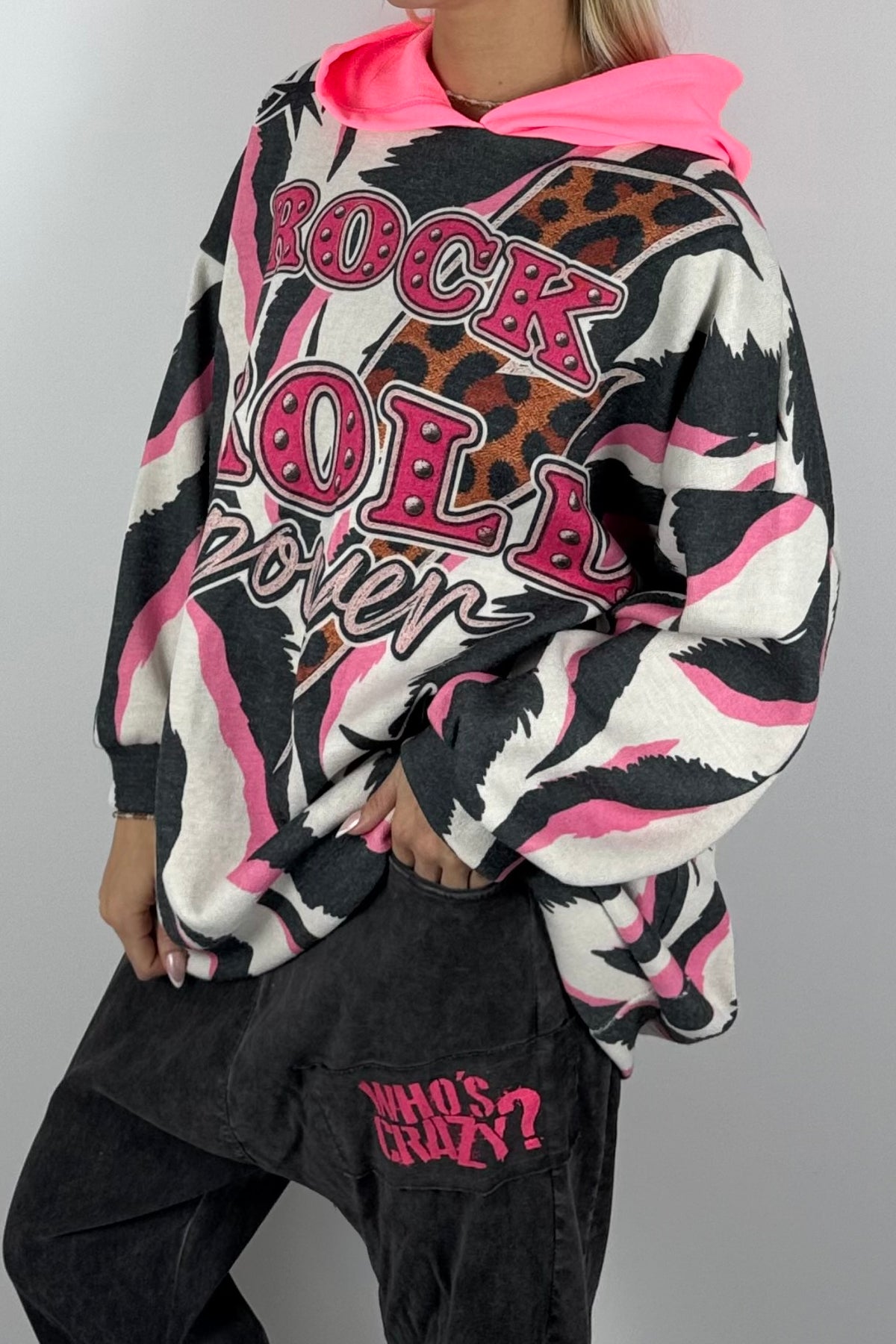 Damen Oversize Hoodie „Rock & Roll Power“-Beige