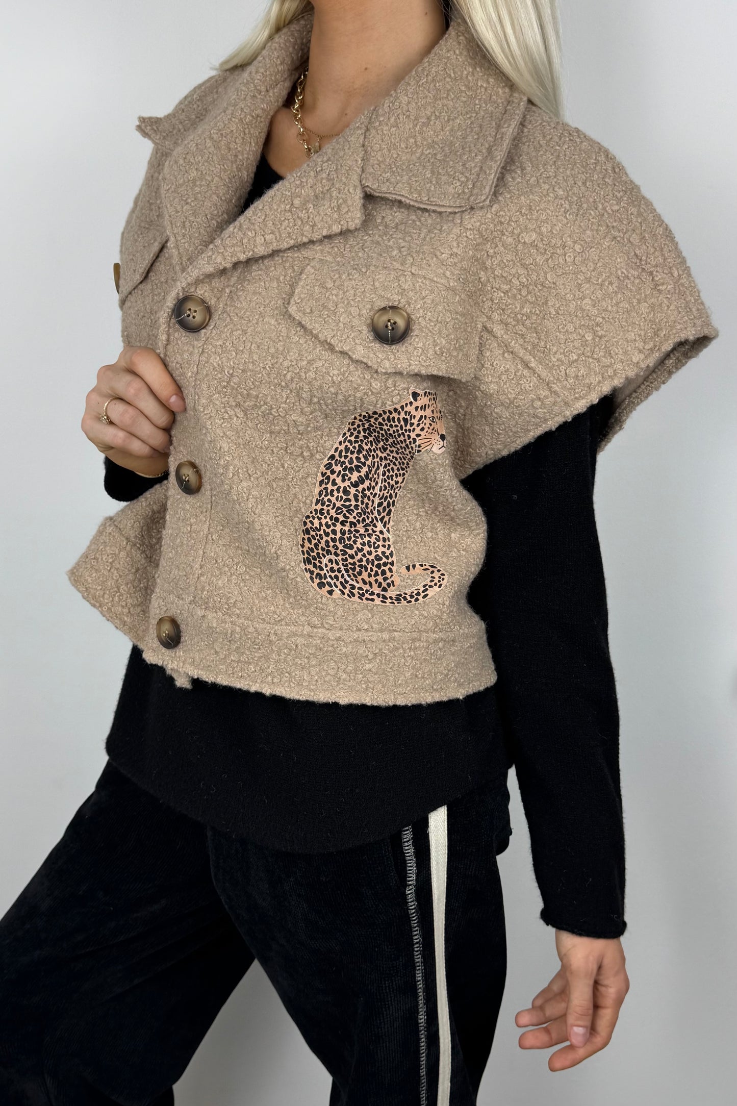 Stylische Weste mit Leoparden-Print-Beige