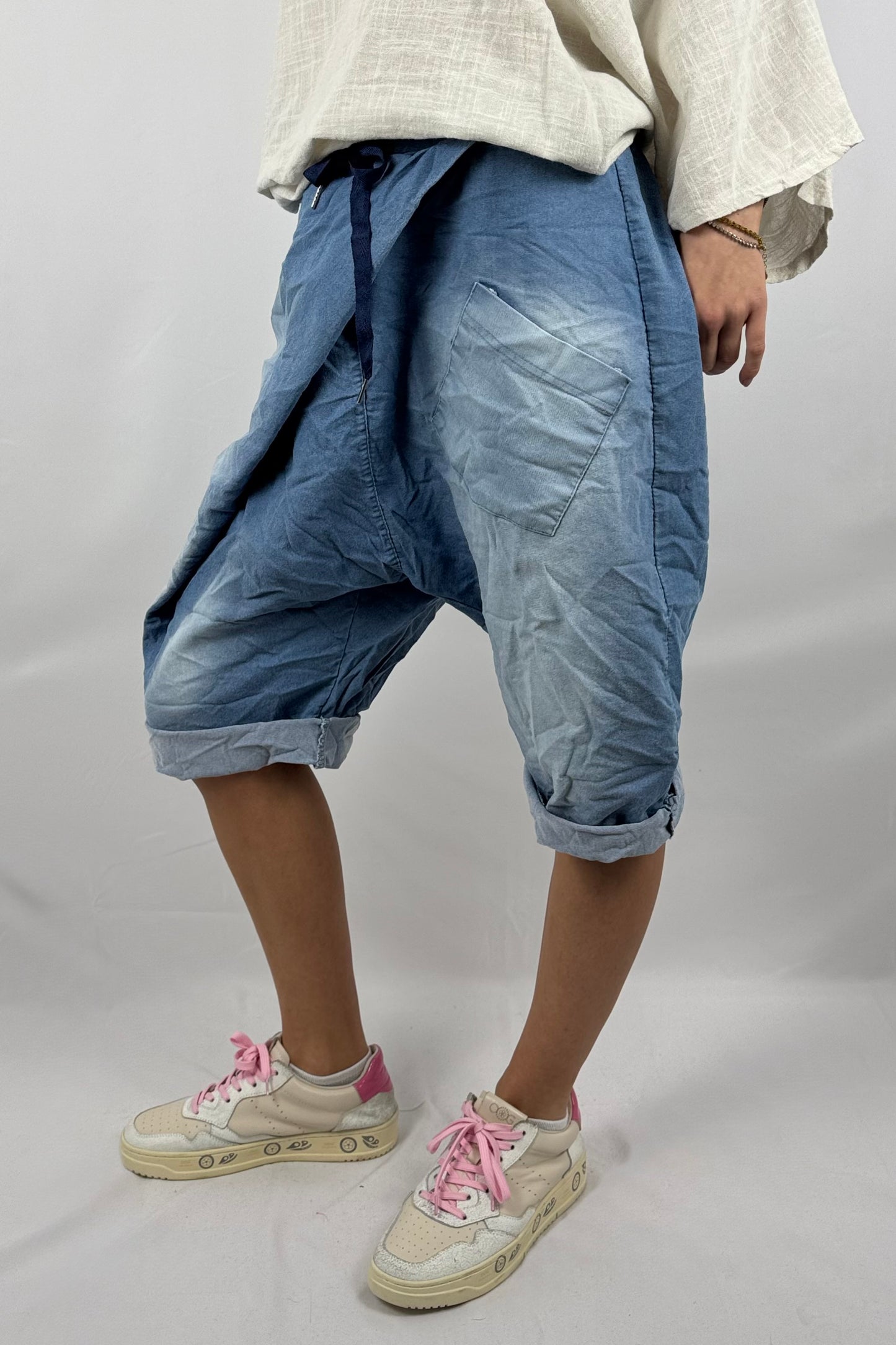 Denim Short im Used Look – Casual Oversize Fit-Hellblau