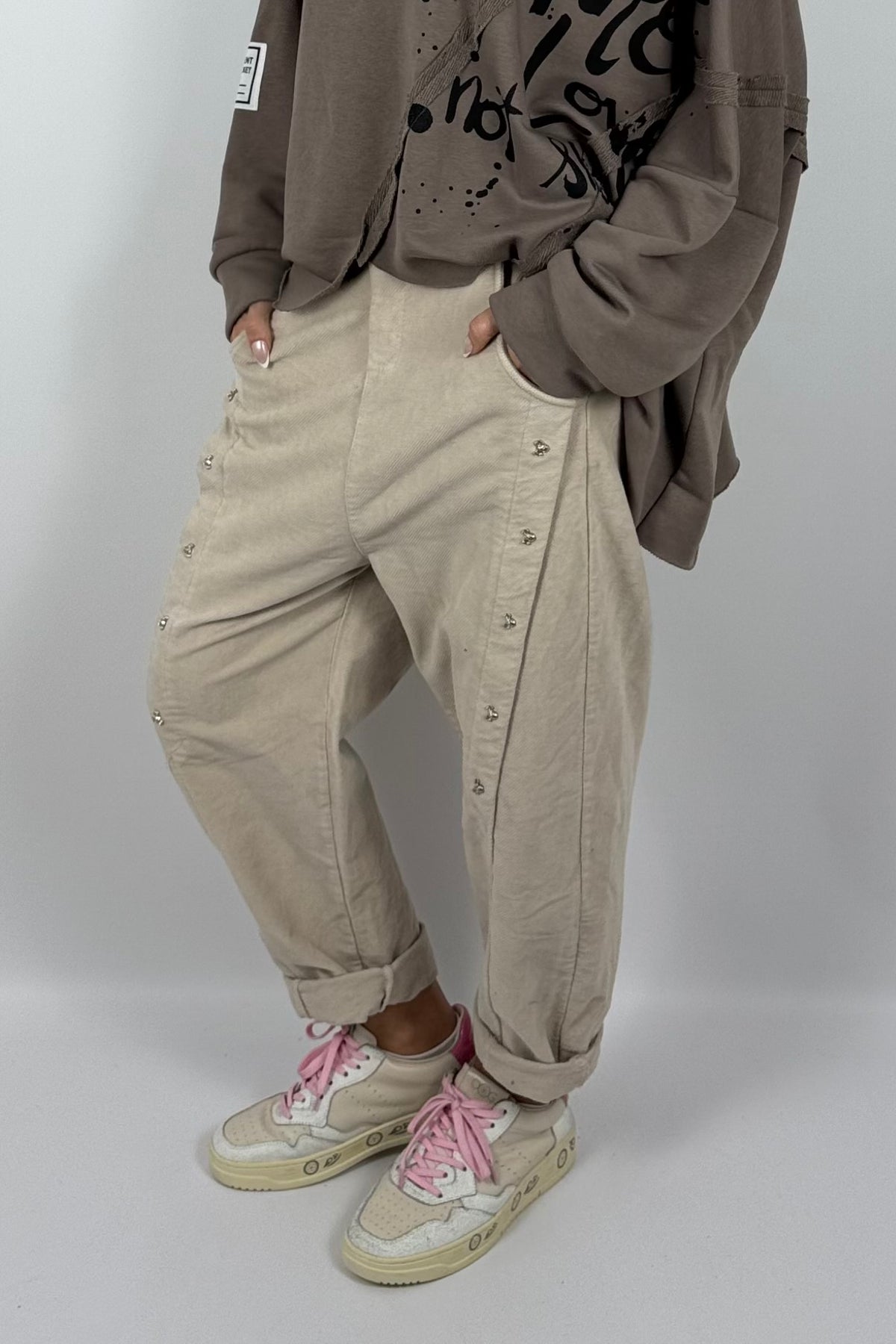 Damen Hose mit Schmuckdetails – Beige