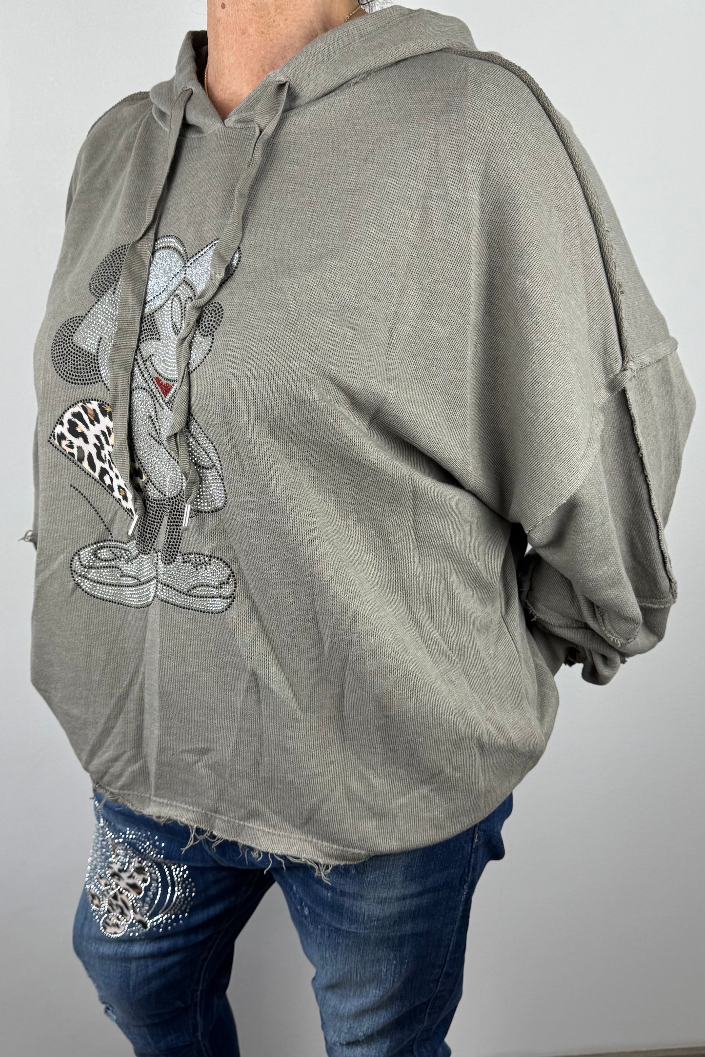 Damen Hoodie mit Glitzer-Motiv & Animal-Print-Detai