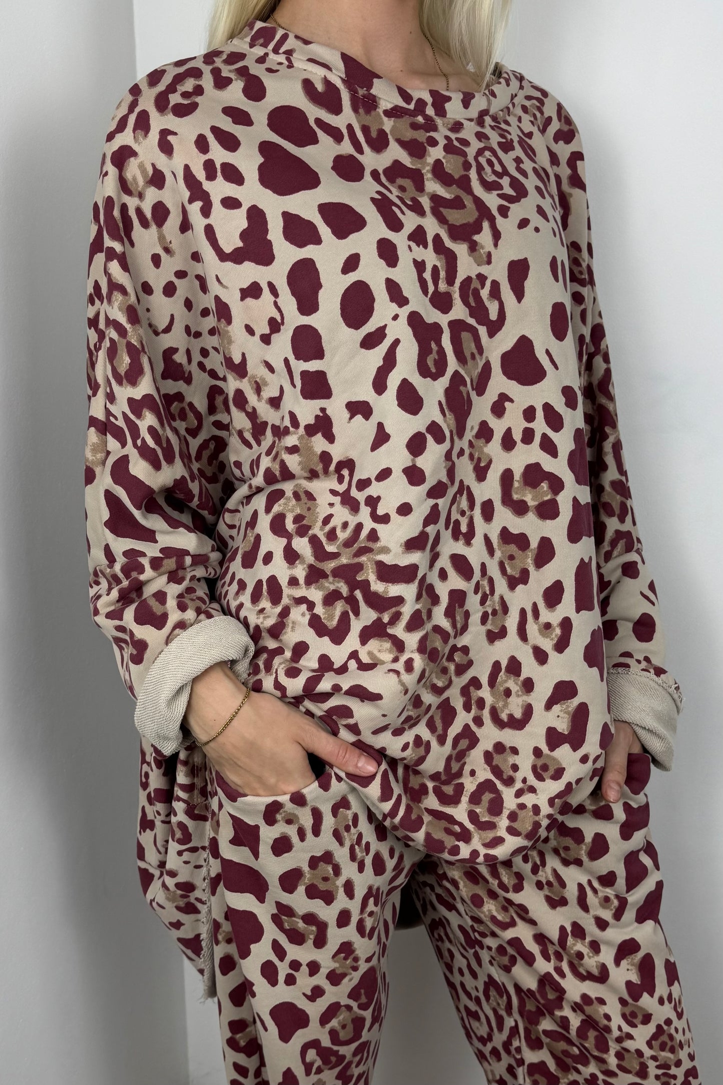 Oversize-Shirt mit Animal-Print-Bordeux