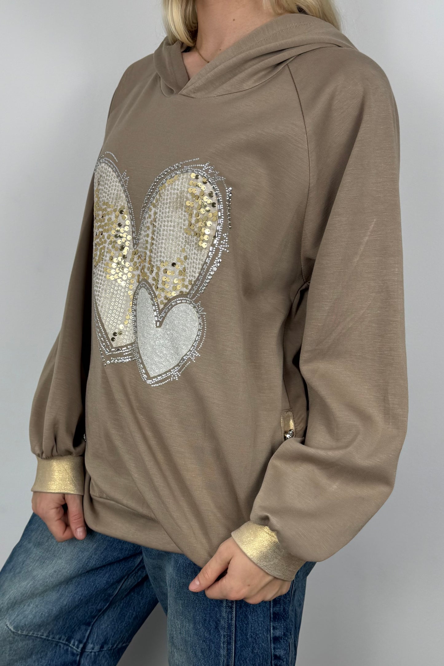 Hoodie mit Herz-Applikation und Glitzer-Details-Mud