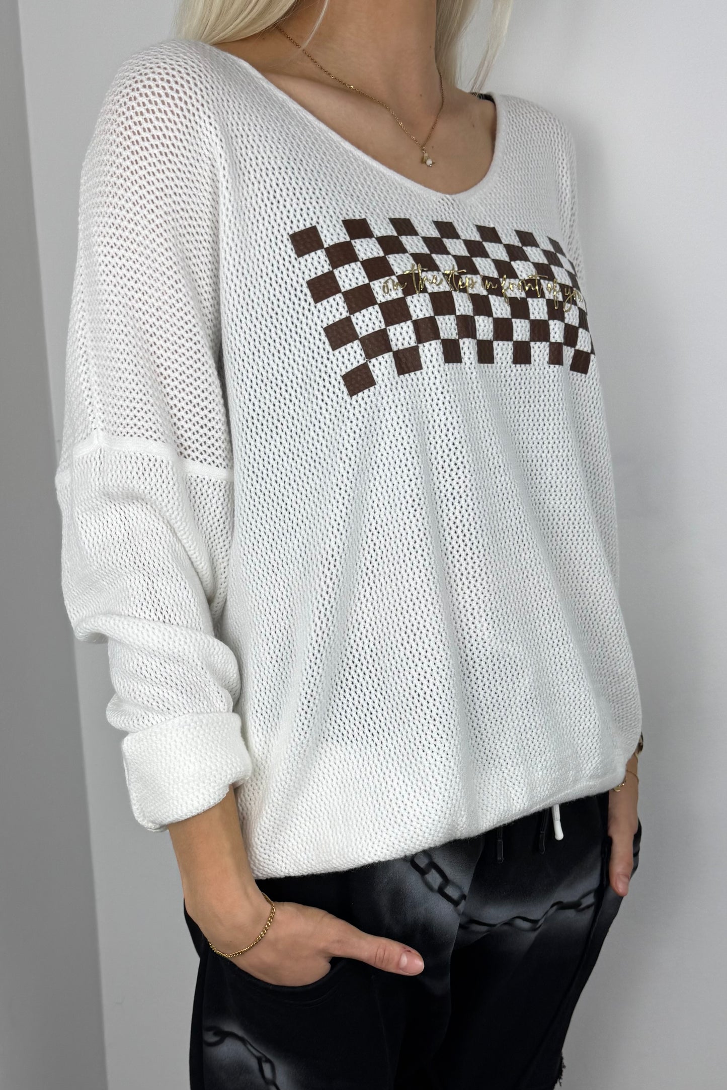 Shirt mit Karomuster-Print –Weiß