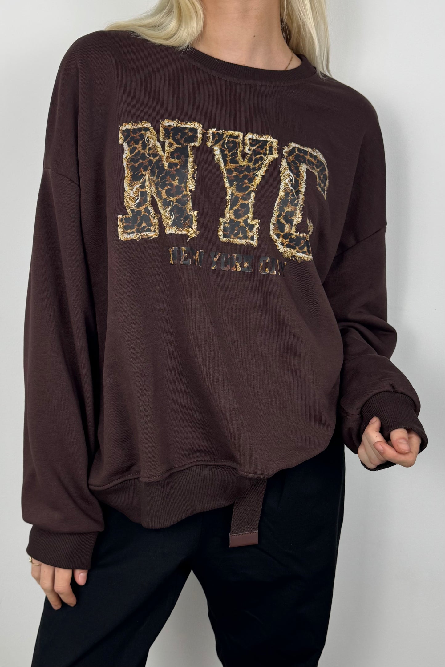 Sweatshirt mit NYC-Applikation-Choco