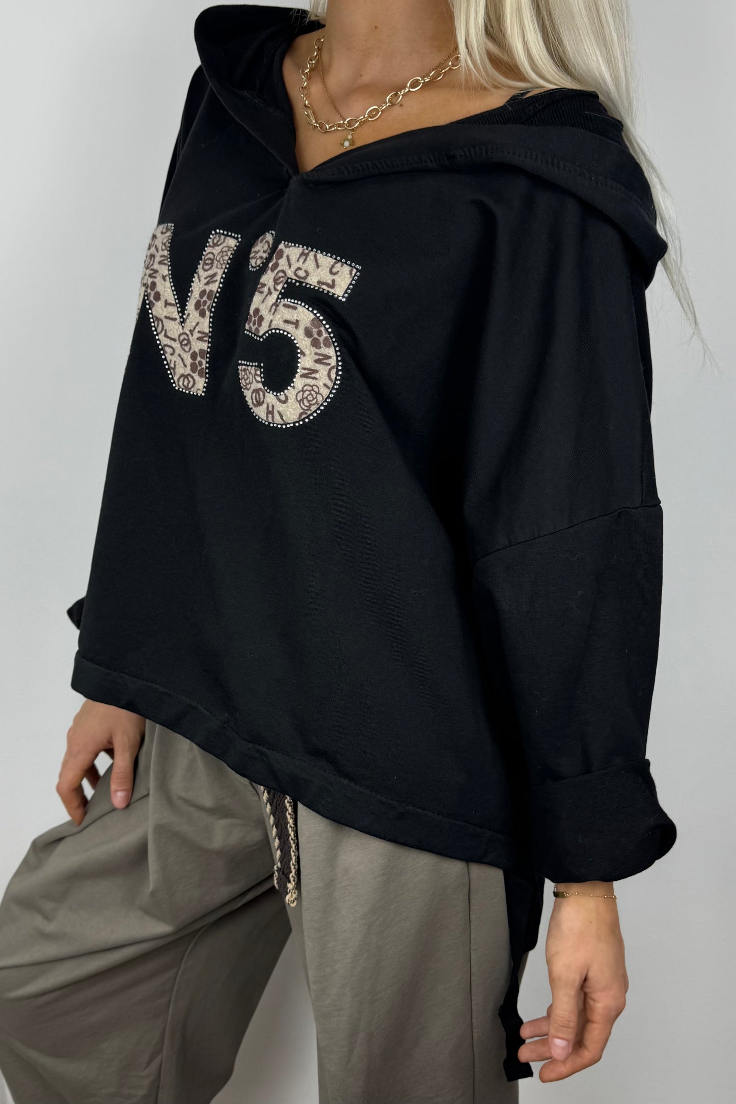 Hoodie mit Print-Detail und Bindeband-Schwarz
