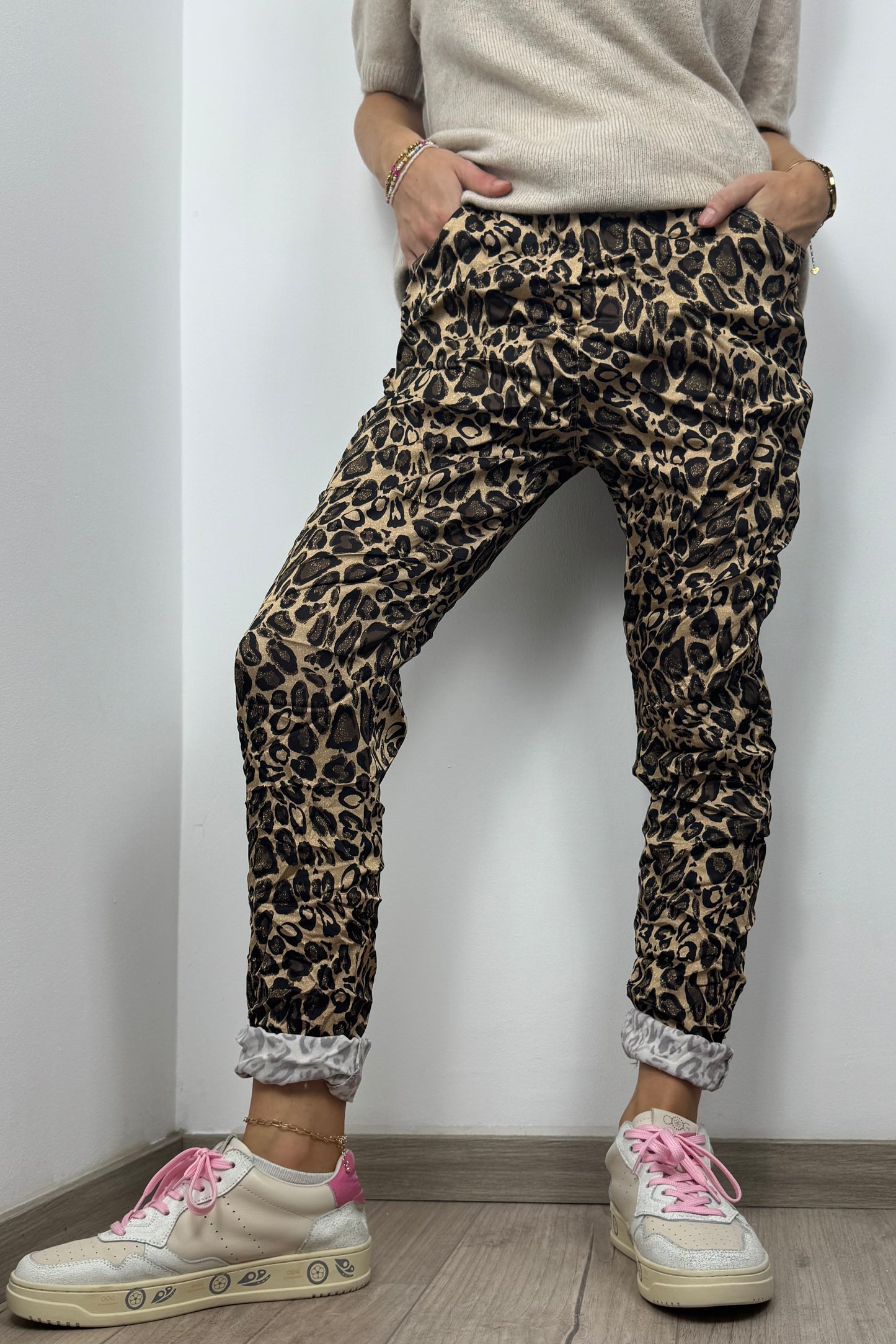 Damen Hose im Animal-Print mit elastischem Bund -Leo