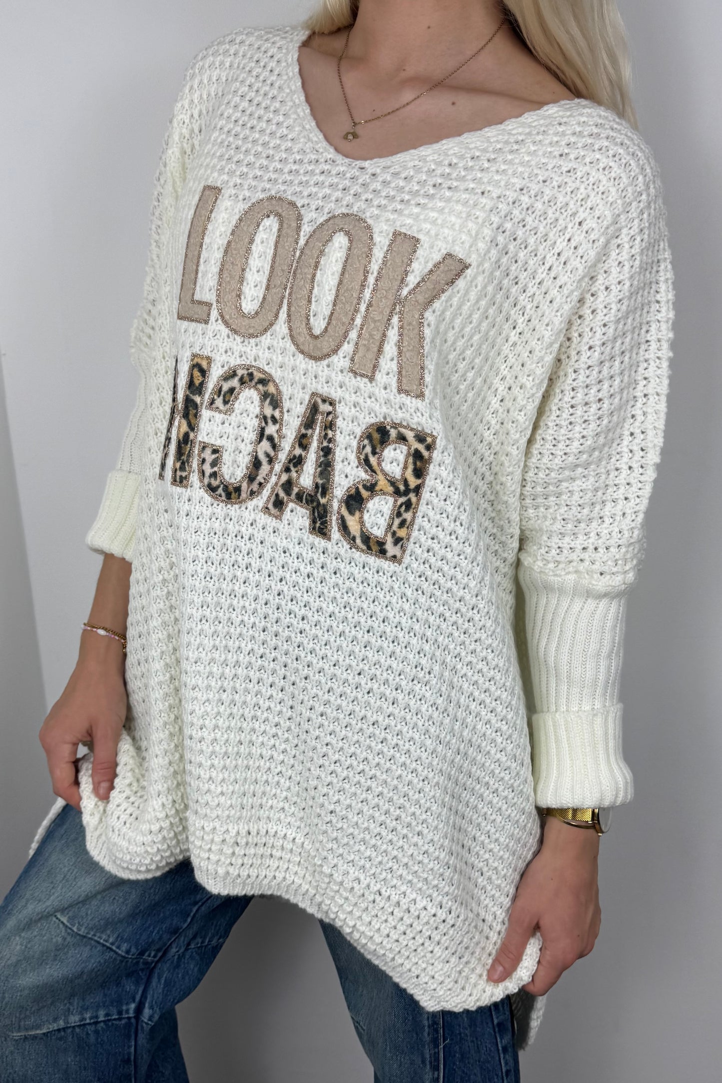 Oversize Pullover mit Statement-Print-Weiß