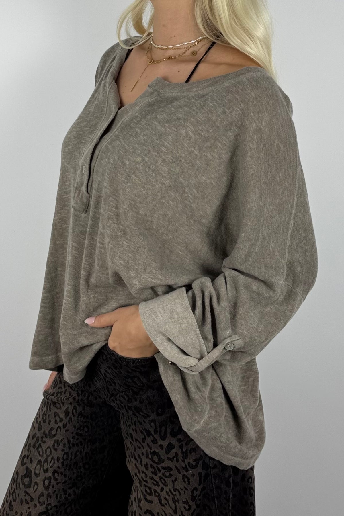 Oversize Shirt mit Knopfleiste-Mud