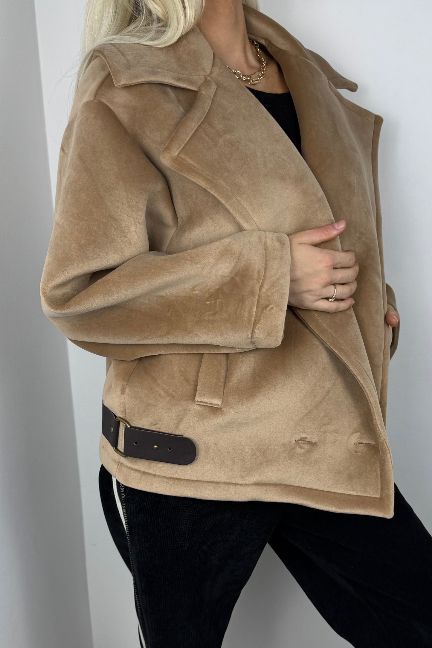 Elegante Kurzjacke mit Gürtel-Detail-Cammel