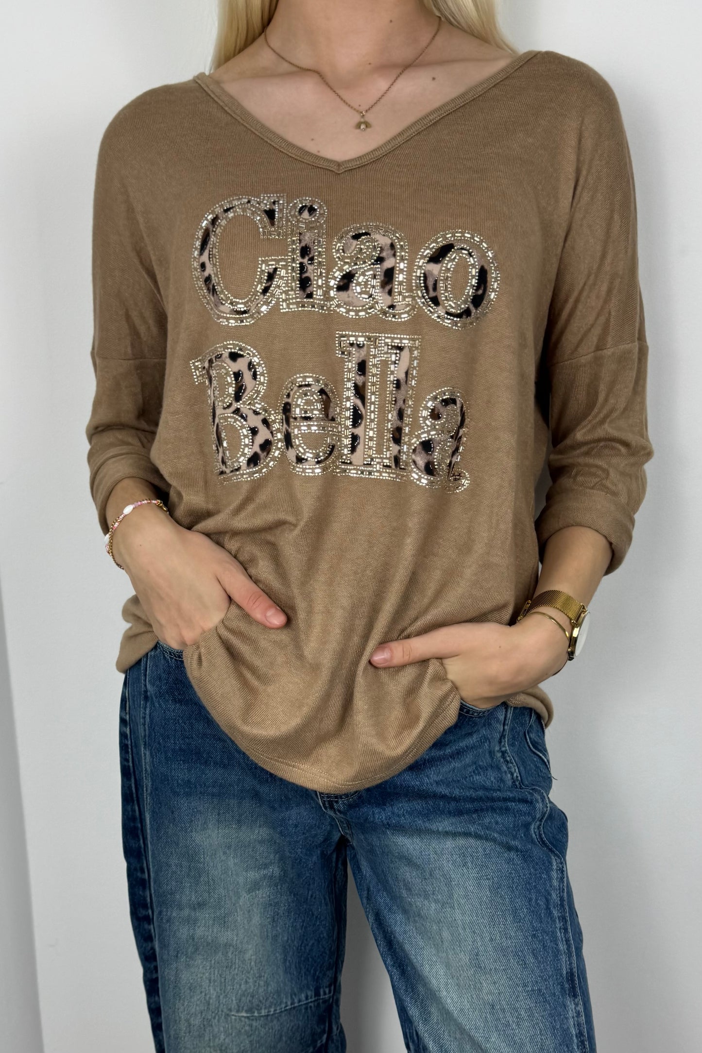 Shirt mit „Ciao Bella“ Print-Cammel