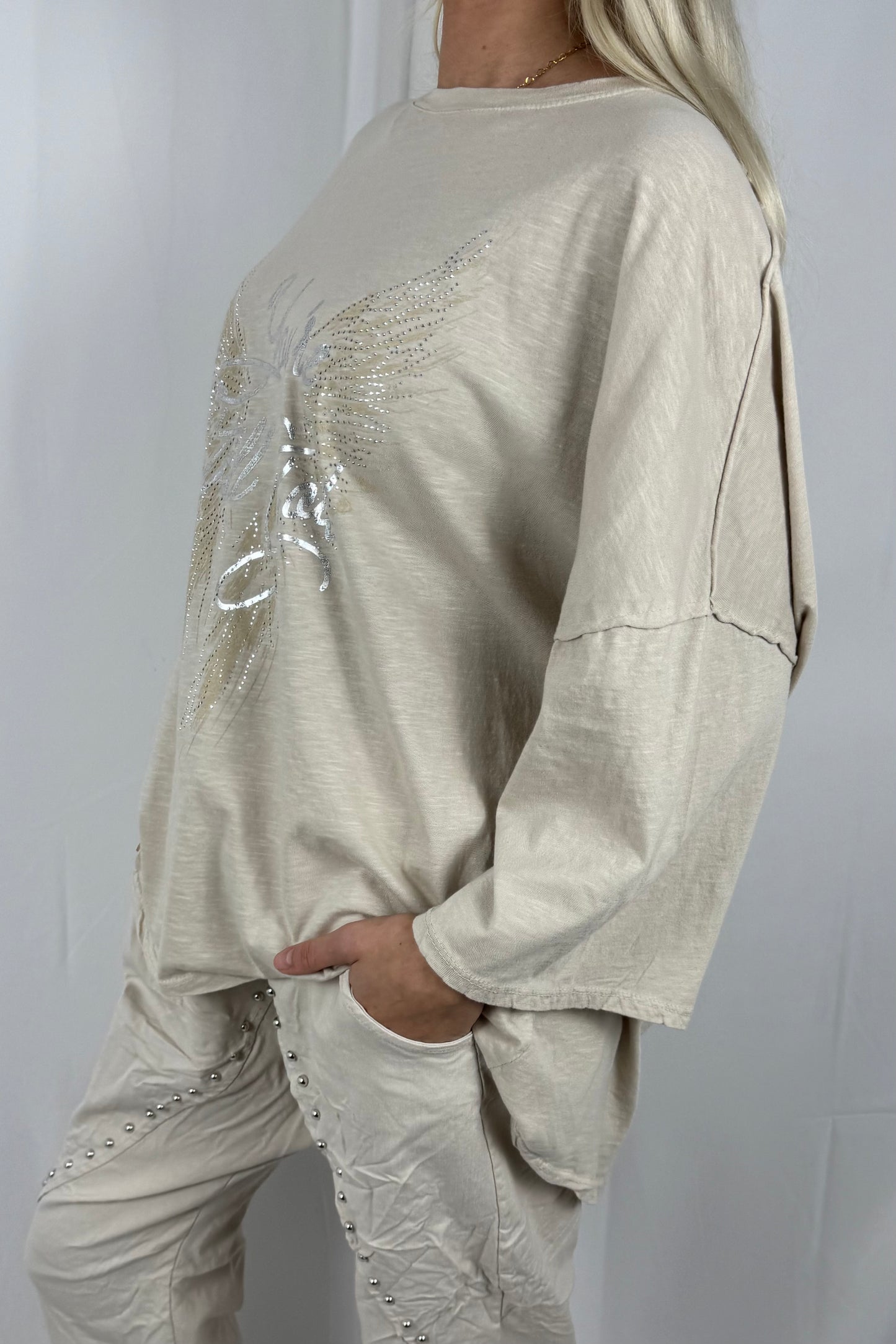Damen Oversize Shirt mit You’re Still Good Print-Beige