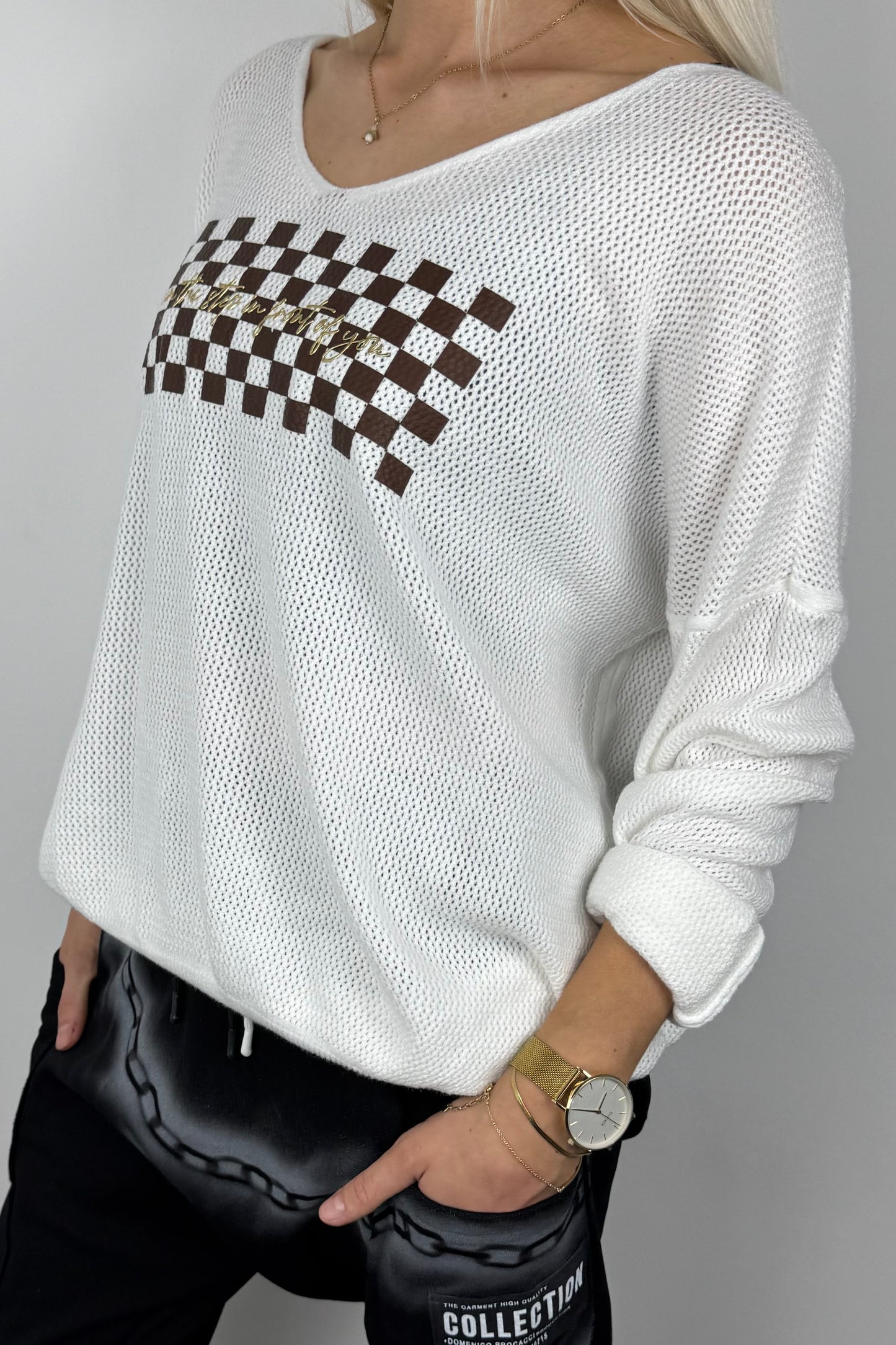 Shirt mit Karomuster-Print –Weiß