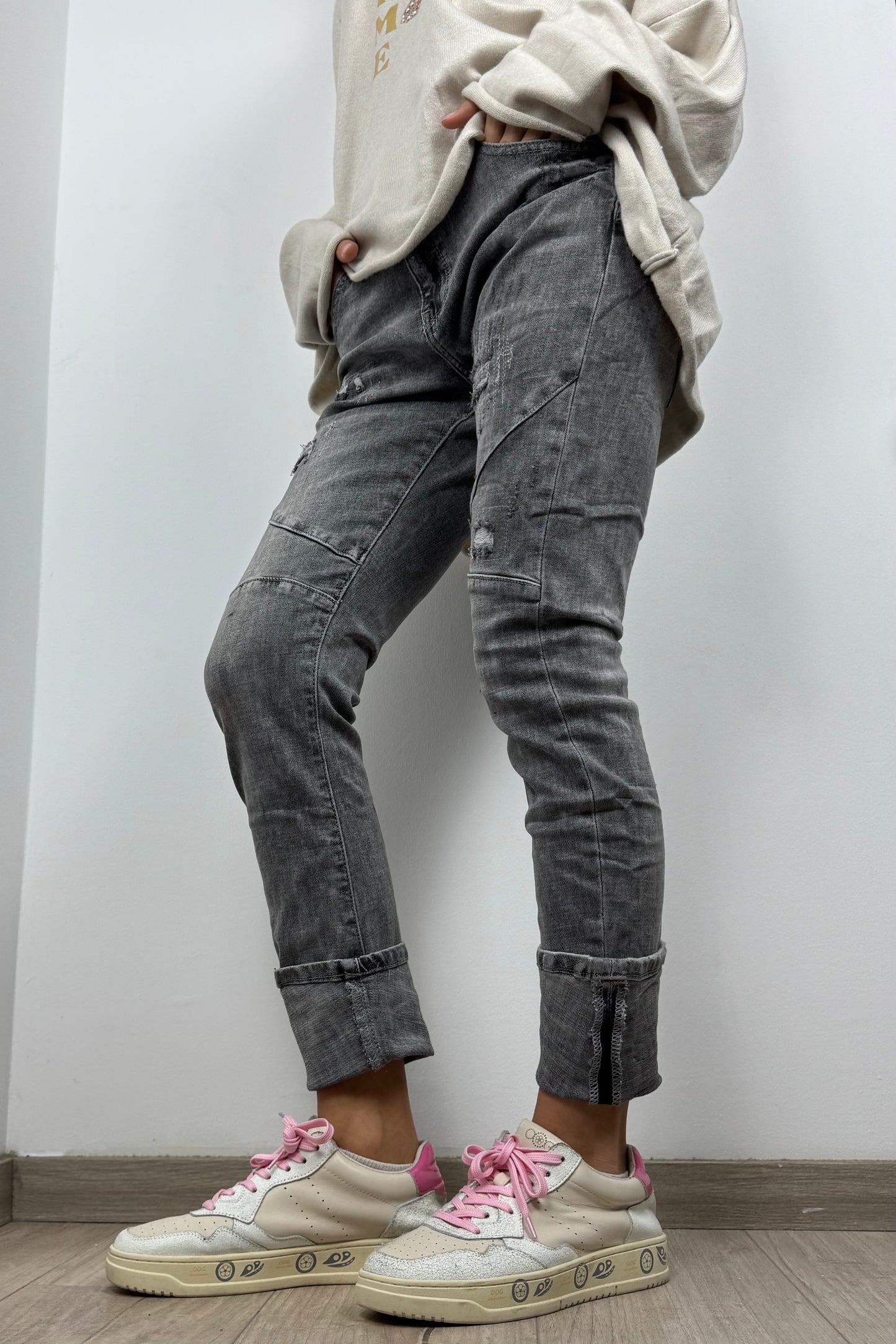 Damen Jeans mit Used-Look und Biker-Details