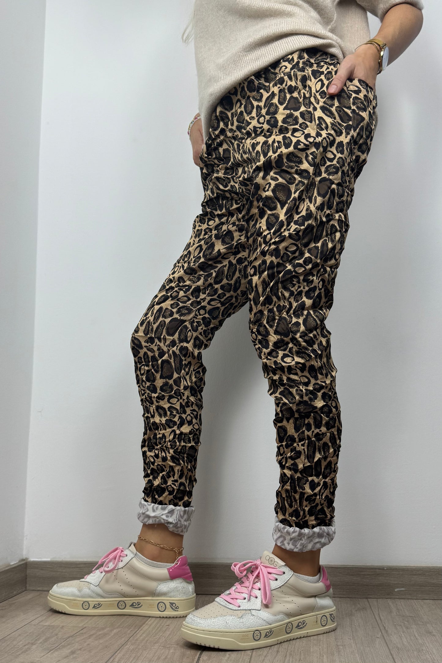 Damen Hose im Animal-Print mit elastischem Bund -Leo