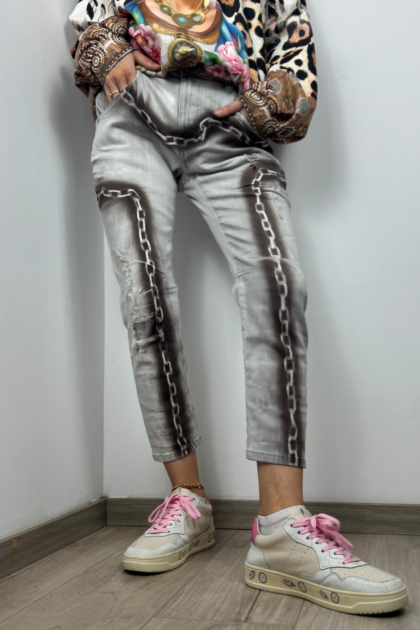Stylische Jeans mit Ketten-Print – Slim Fit