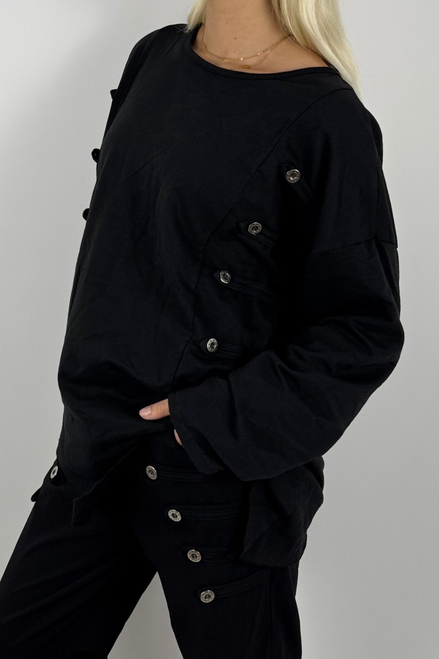 Damen Oversize Shirt mit Knopfdetails – Schwarz