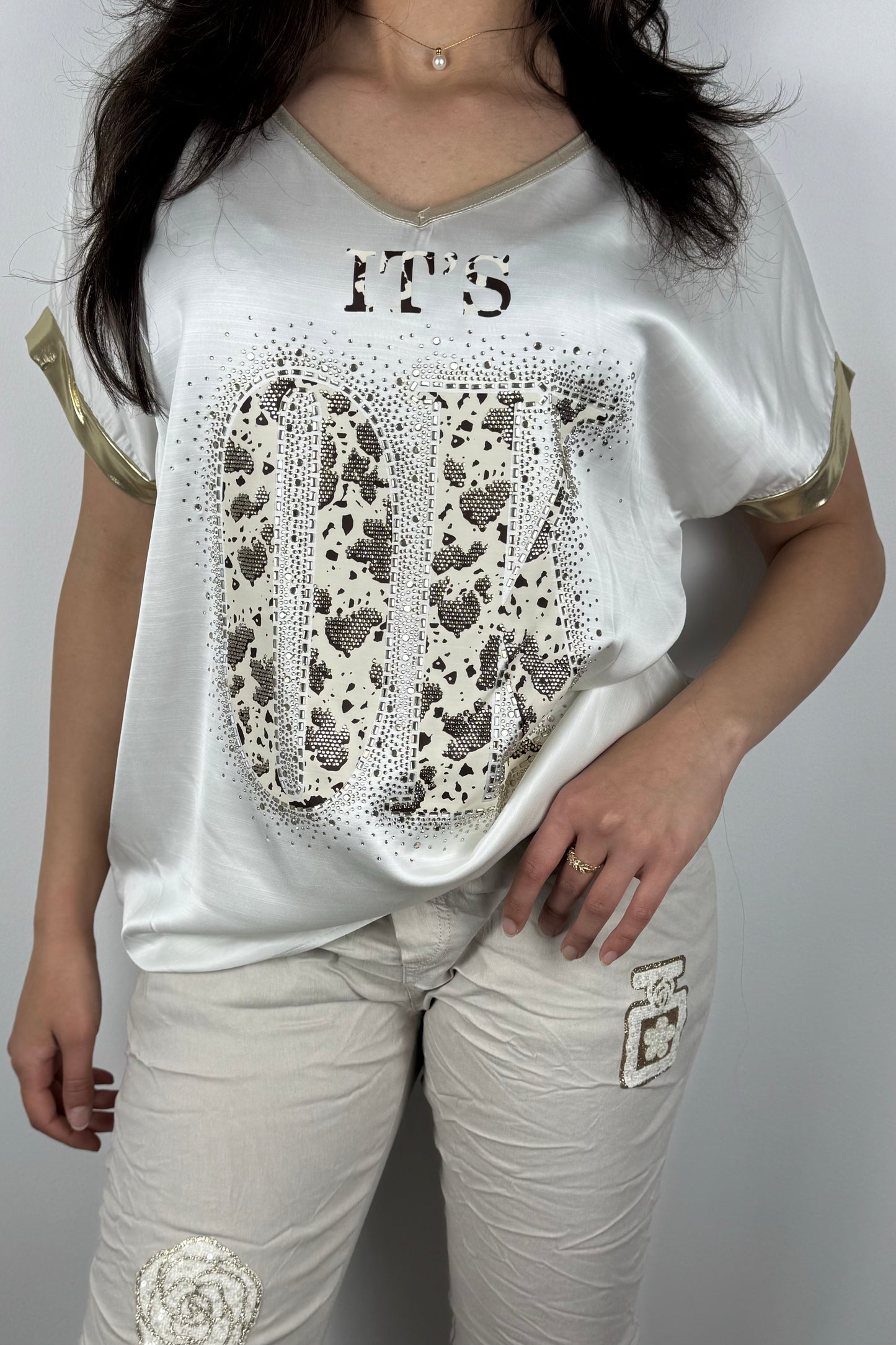 Statement T-Shirt “It’s OK” mit Glitzer- und Animal-Print