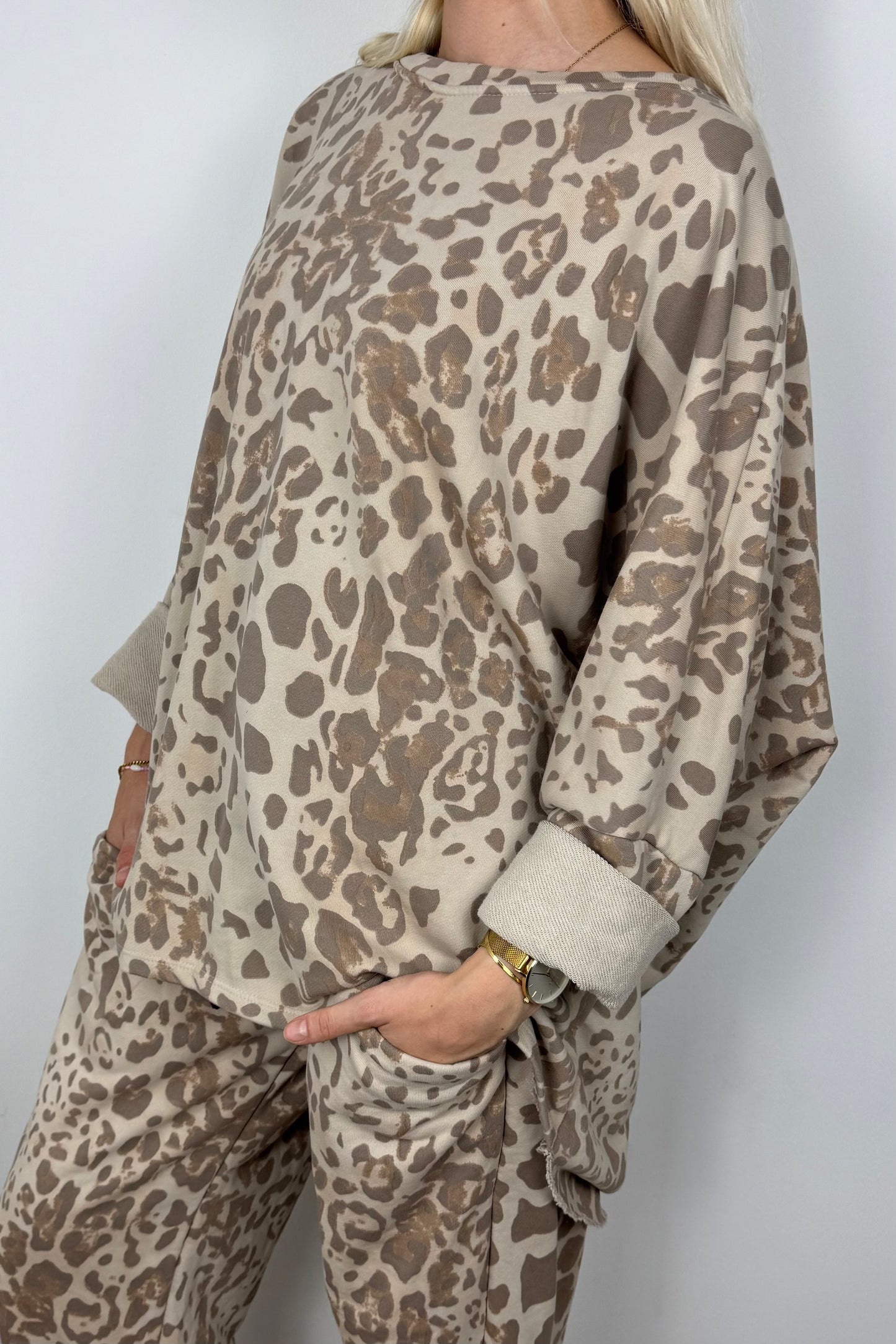 Oversize-Shirt mit Animal-Print-Beige