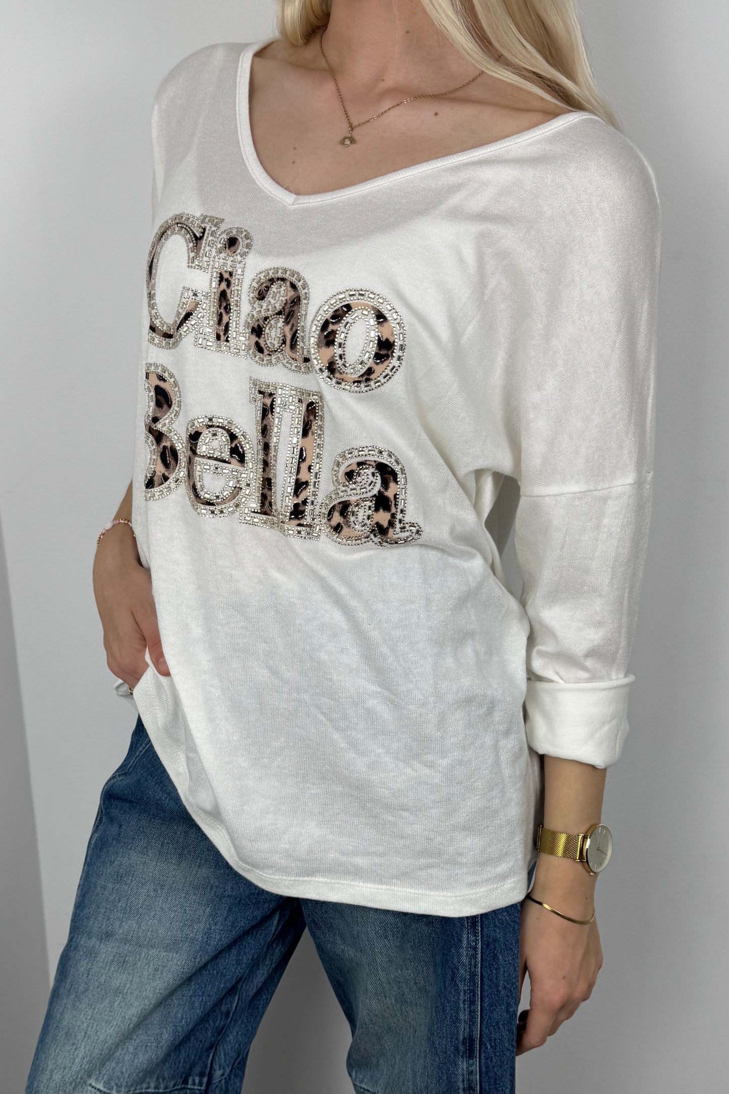 Shirt mit „Ciao Bella“ Print-Weiß