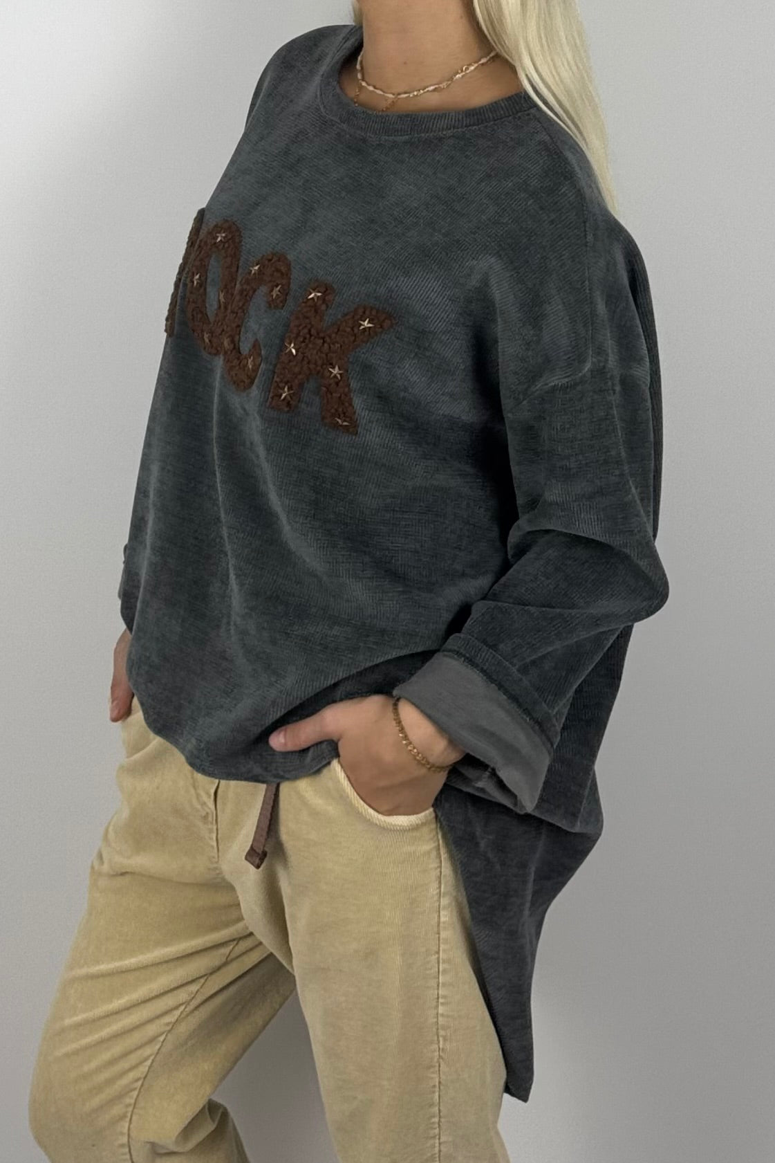 Damen Oversize Sweatshirt „ROCK“ –Grau