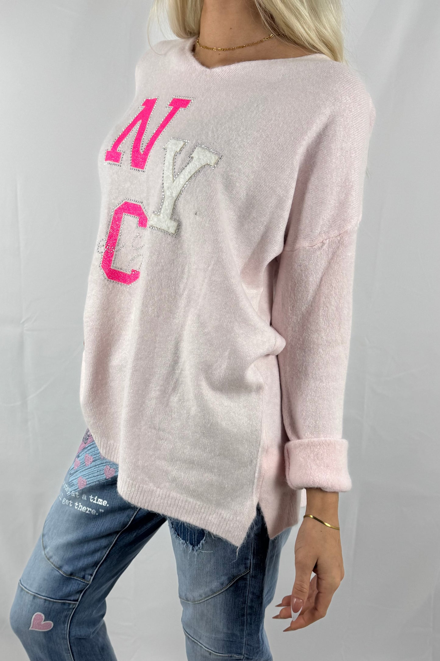 Oversize Shirt mit NYC-Print –Rosa