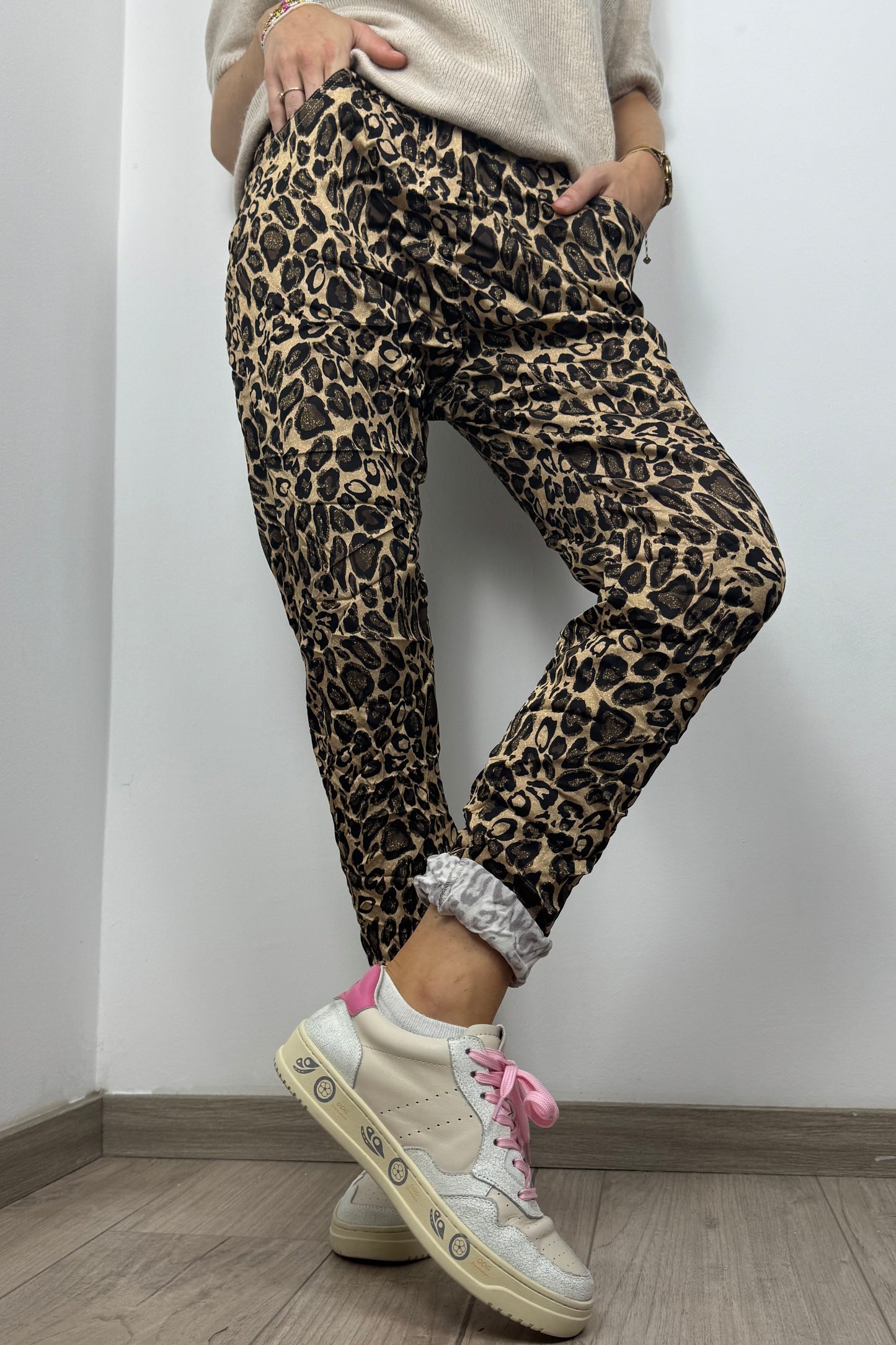 Damen Hose im Animal-Print mit elastischem Bund -Leo