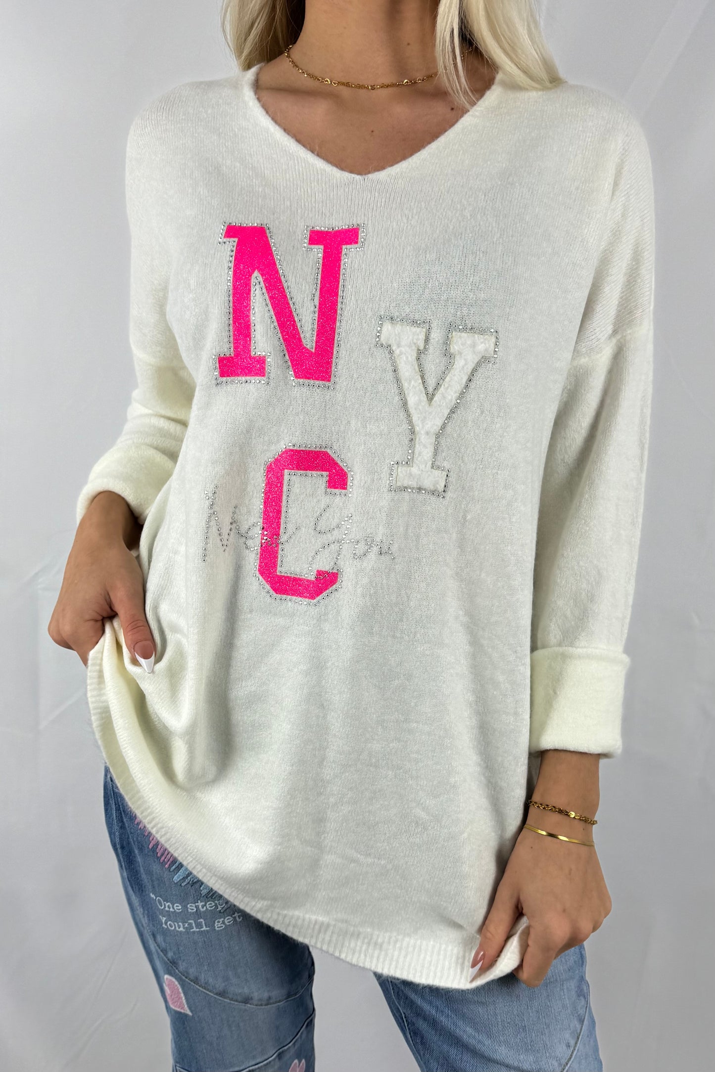 Oversize Shirt mit NYC-Print –weiß