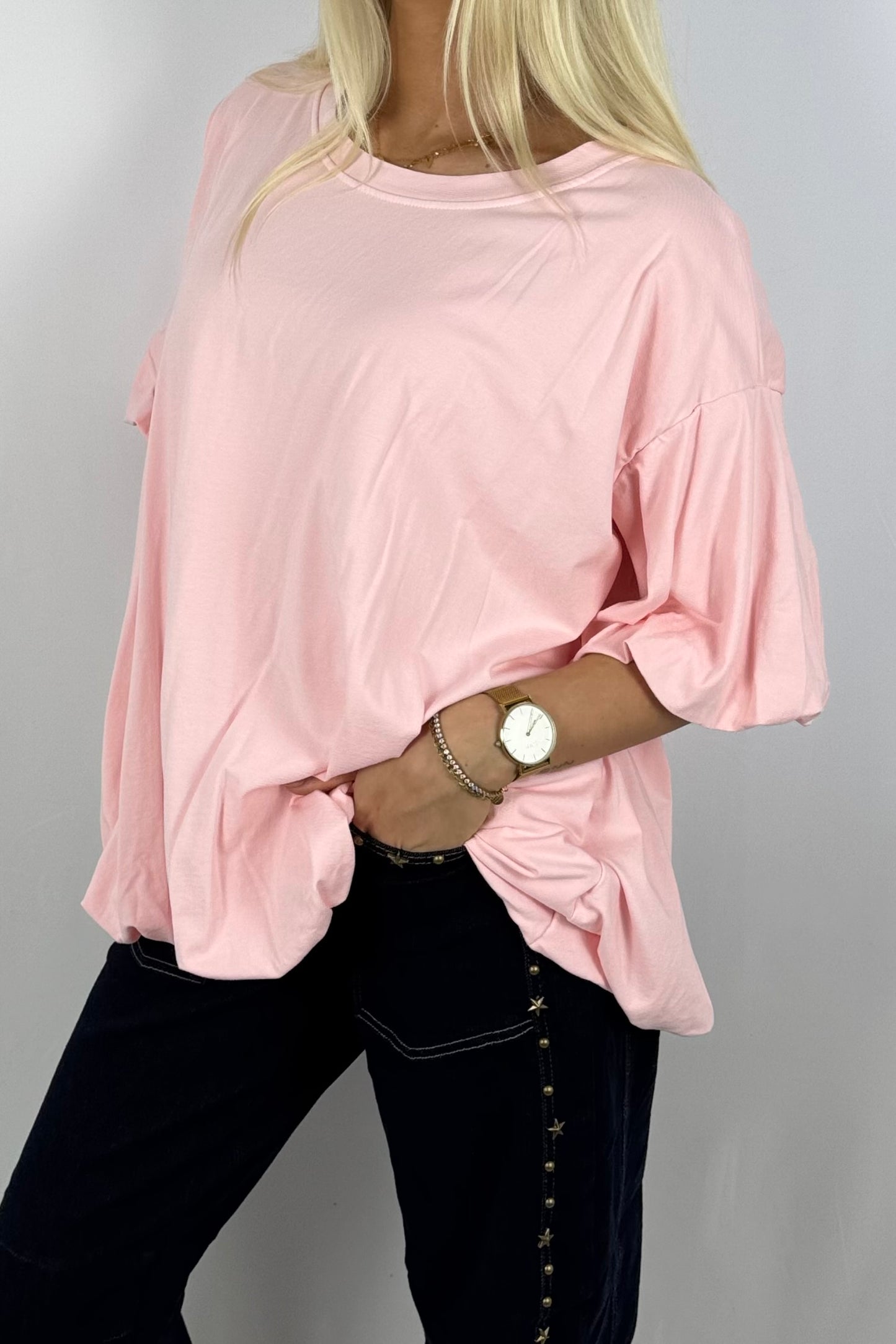 Basic Oversize Shirt mit Puffärmeln – Rosa