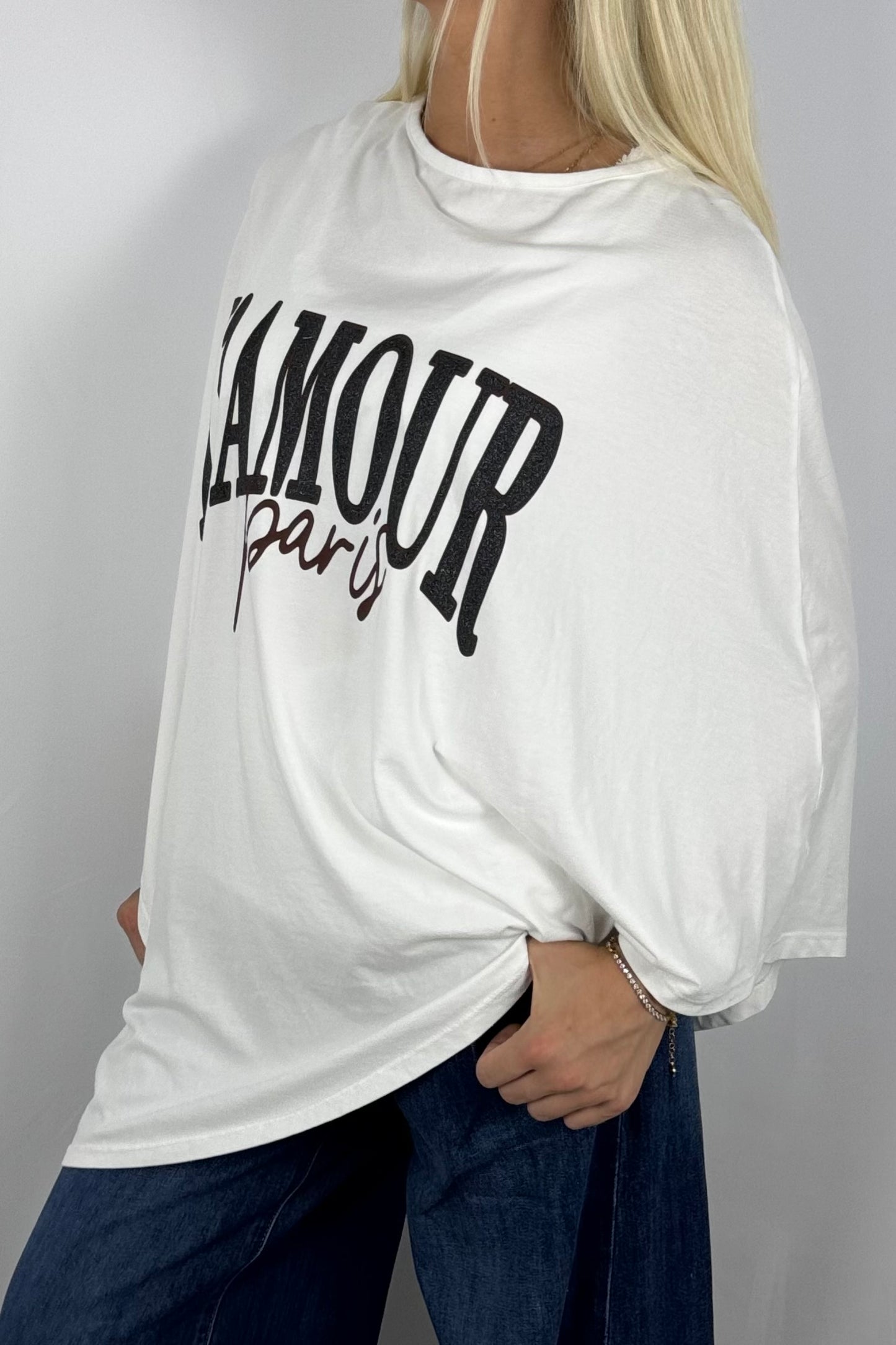 Damen Oversize Shirt „L’AMOUR Paris“-Weiß