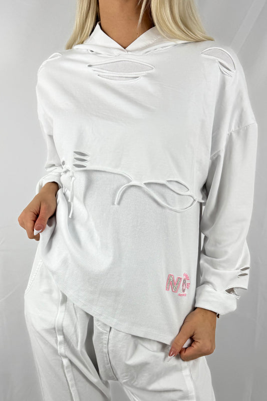 Lässiges Shirt mit Cut-Out-Details & Print –Weiß