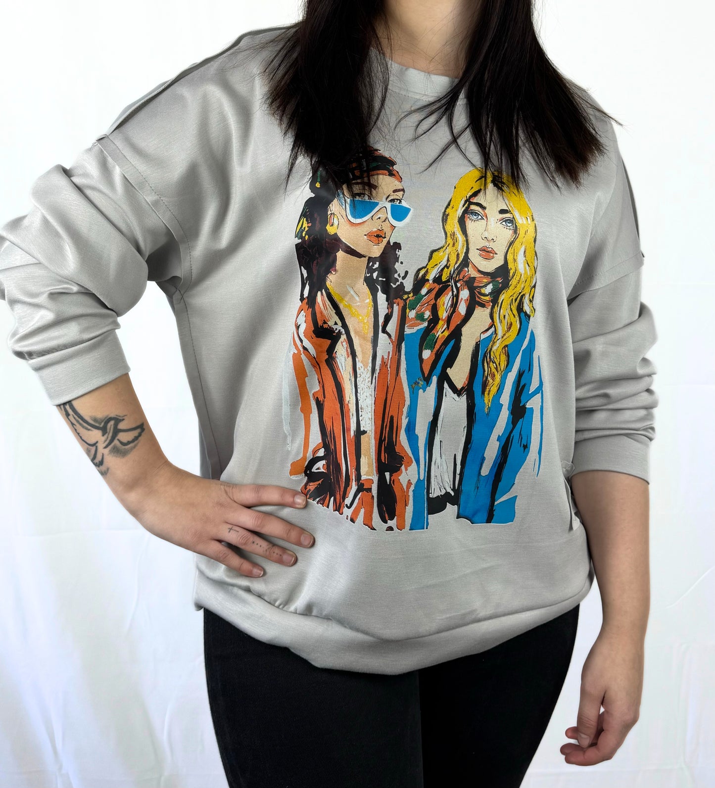 Damen-Sweatshirt mit Frontprint – Blau | Casual Look