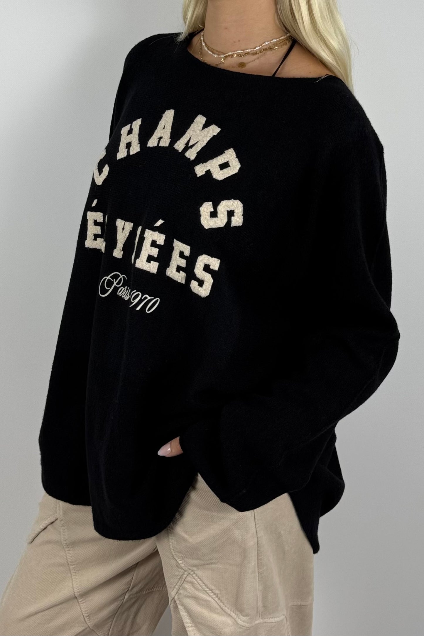 CHAMPS ÉLYSÉES Sweatshirt / Feinstrick-Pullover-Schwarz