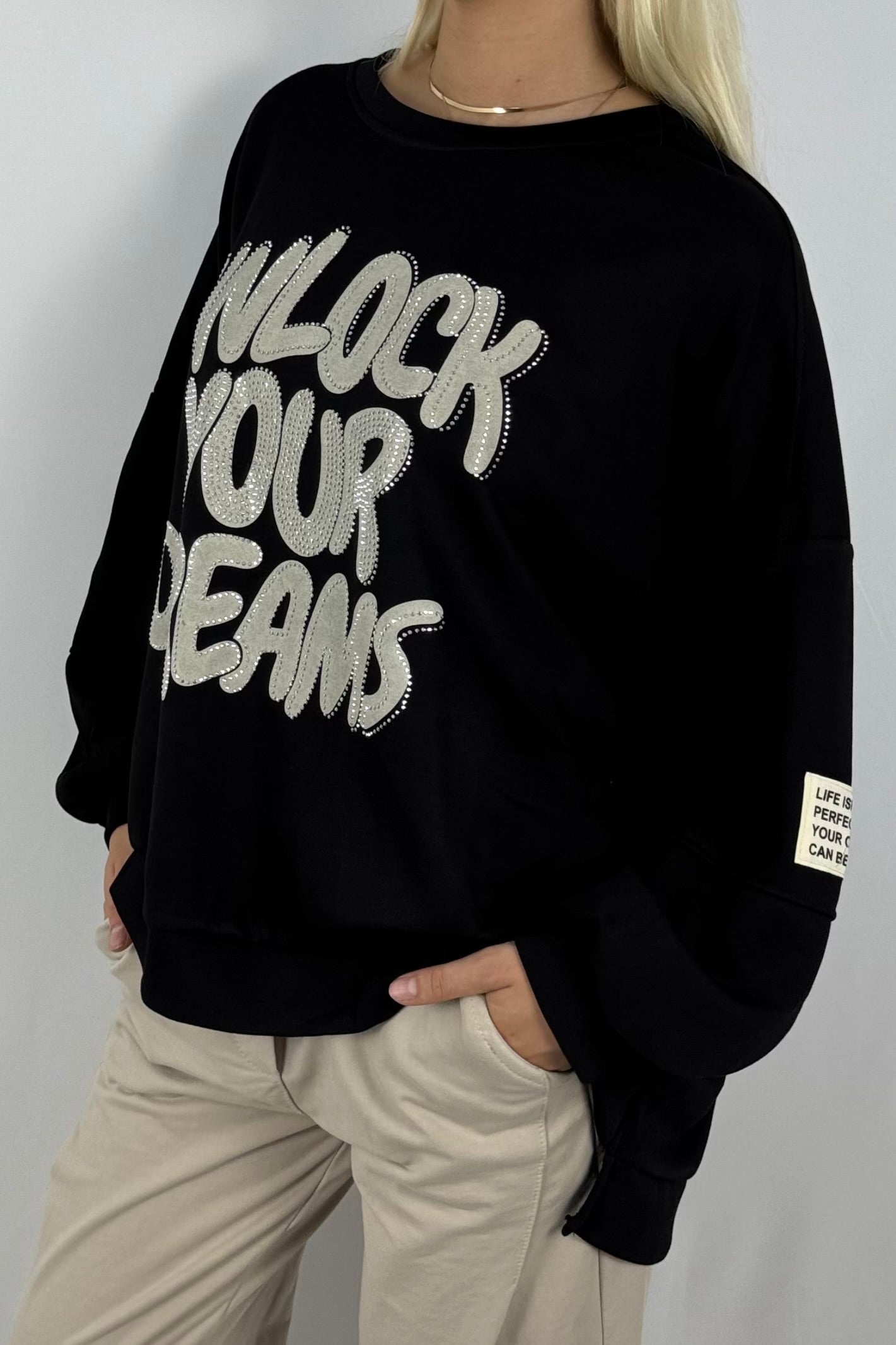 Damen Oversize Sweatshirt – Unlock Your Dreams-Schwarz