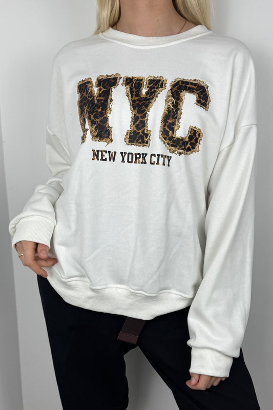 Sweatshirt mit NYC-Applikation-Weiß