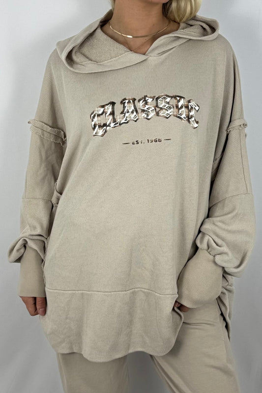 Damen Oversize Hoodie – Classic Print-Beige
